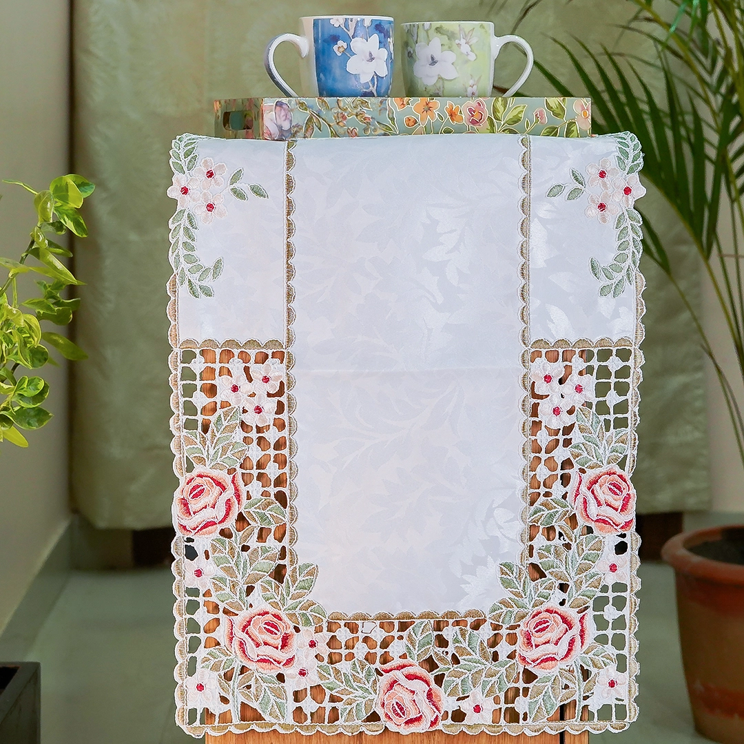 Cutwork & Satin Rose Table Runner