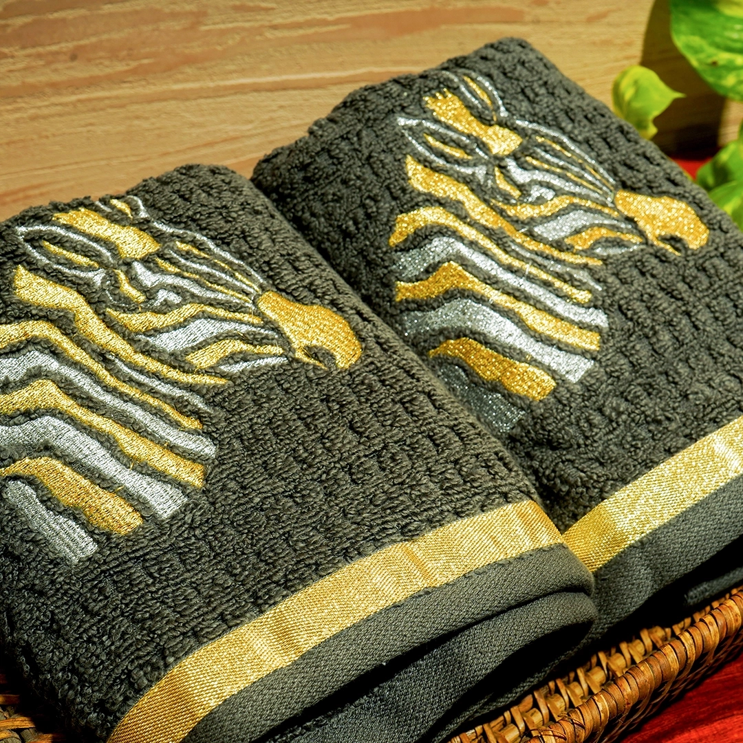 Zebra Embroidered Hand Towels Set Of 2