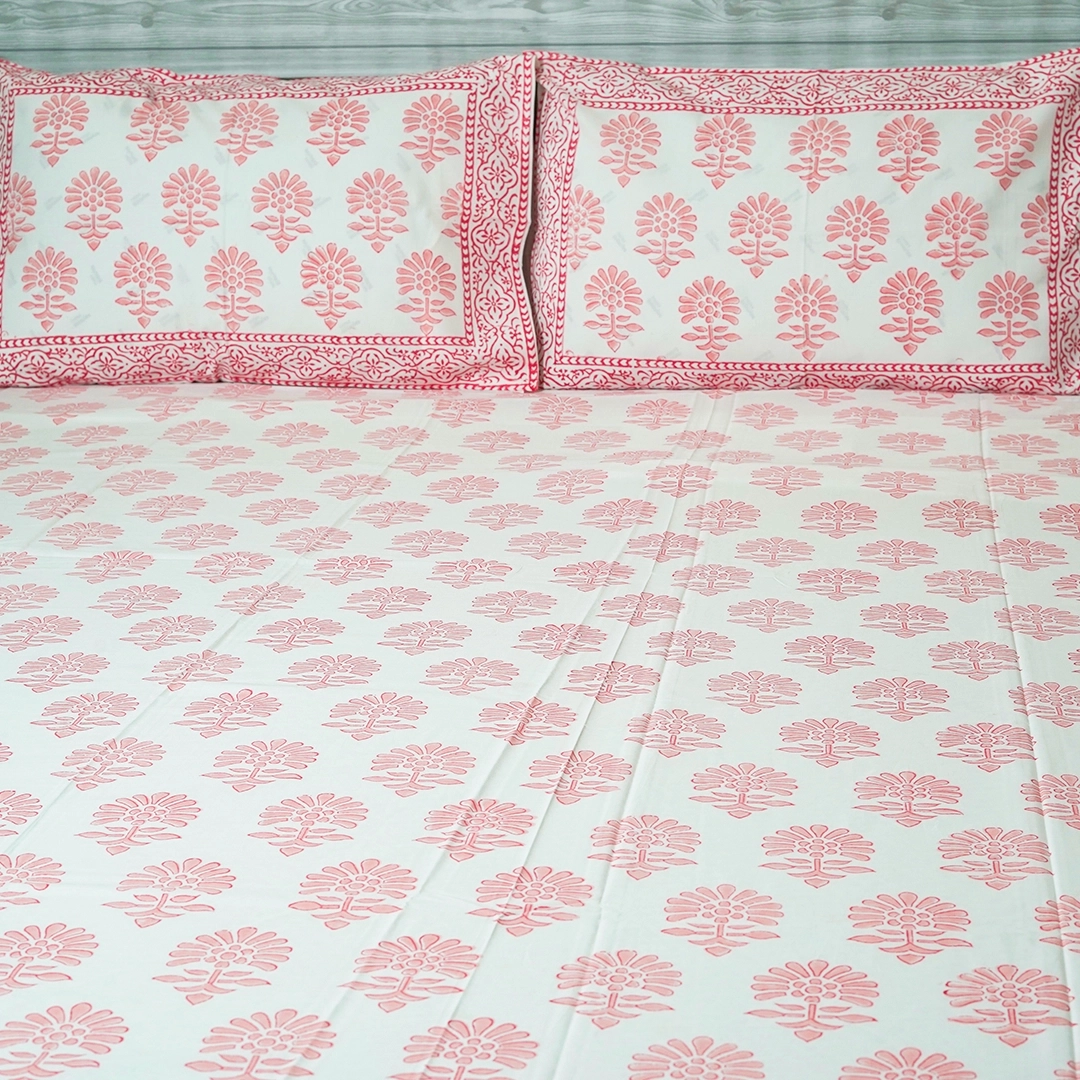 Roseate Bloom King Size Bedsheet