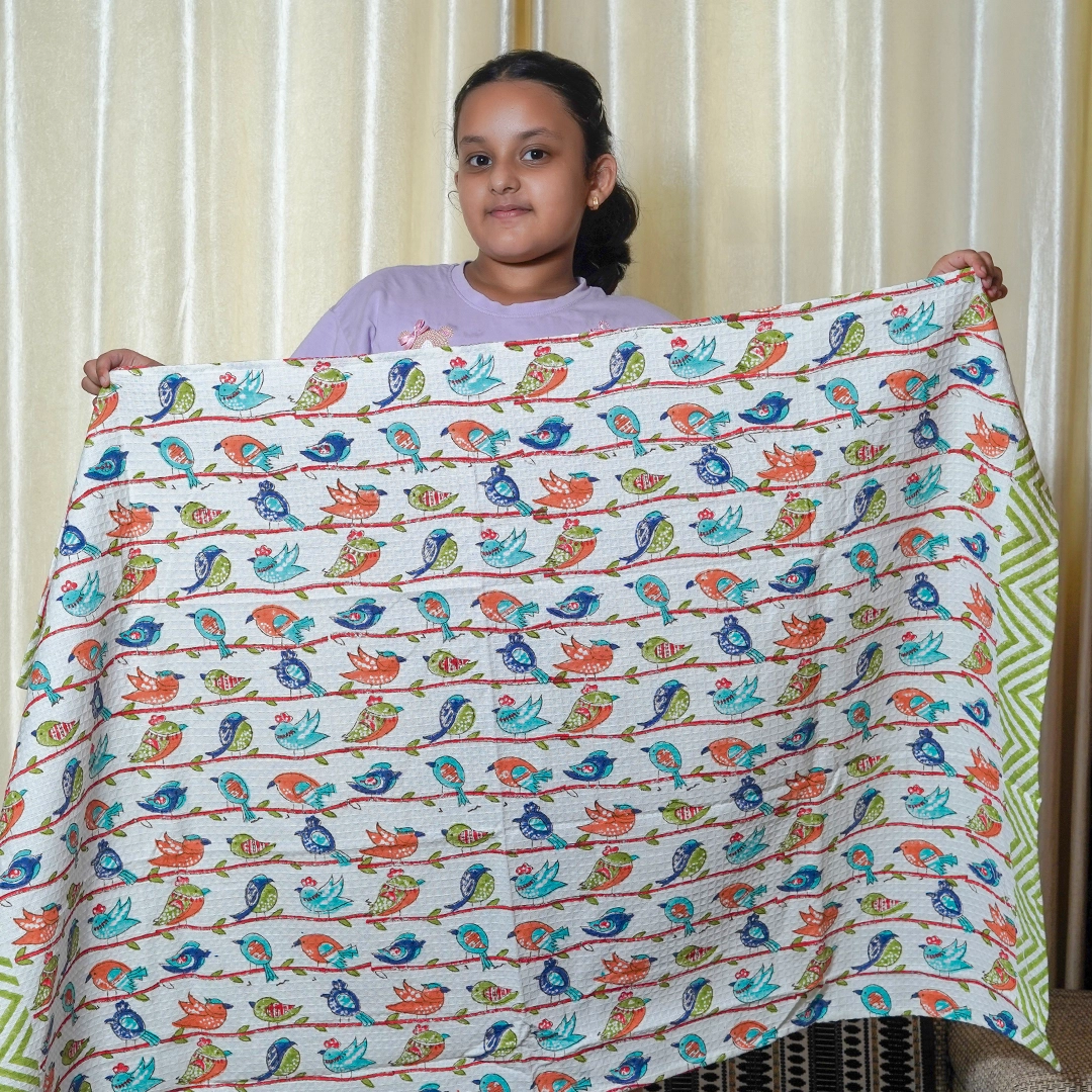 Whimsical Bird Handblock Towel