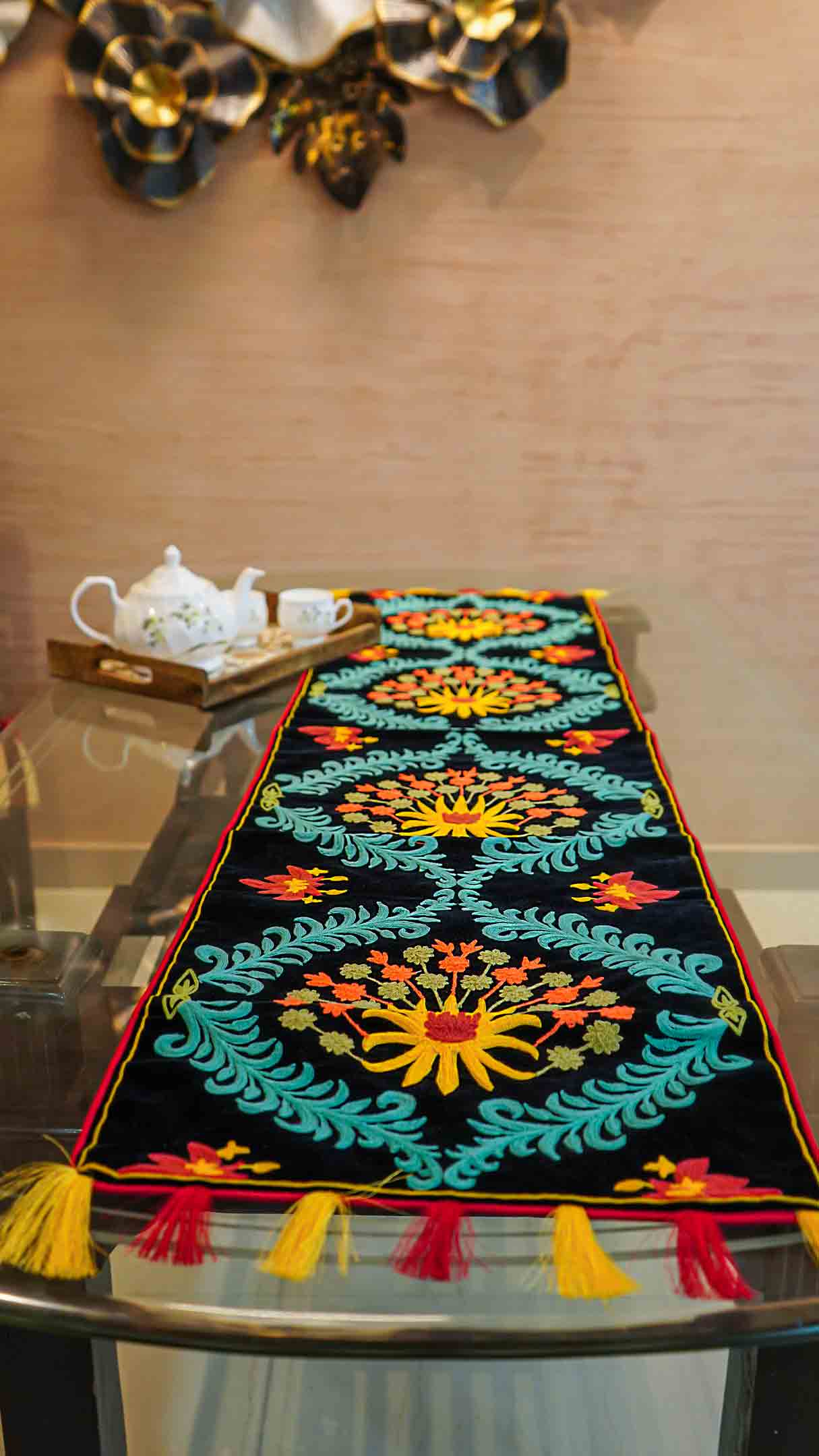 Hancrafted Floral Velvet Table Runner
