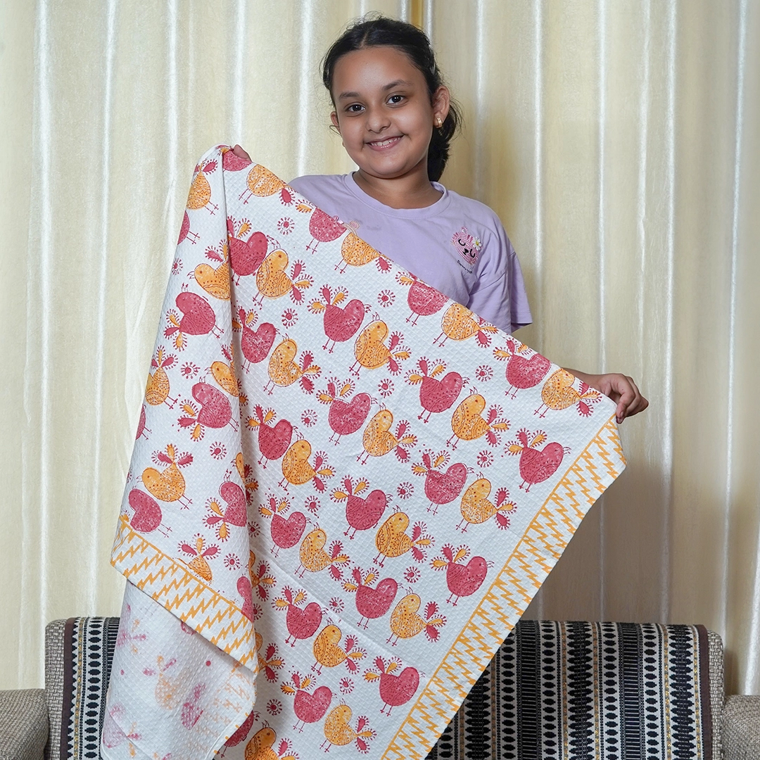 Chirpy Hen Handblock Towel