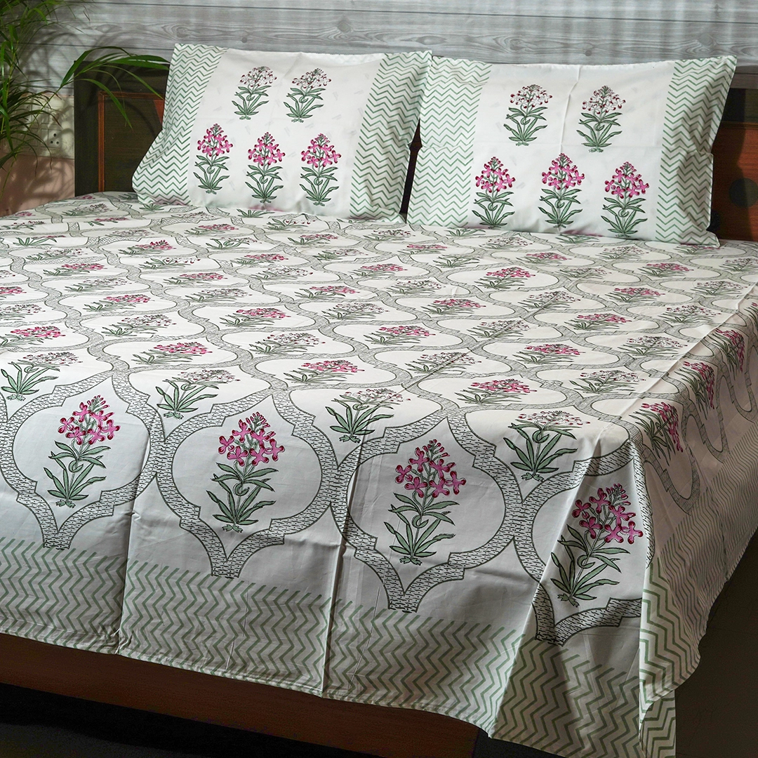 Mughal Bloom Cotton King Size Bedsheet