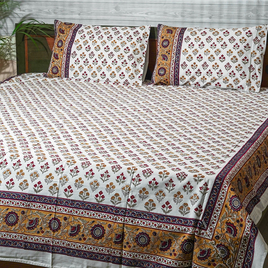 Mughal Buti Handblock Cotton Bedsheet
