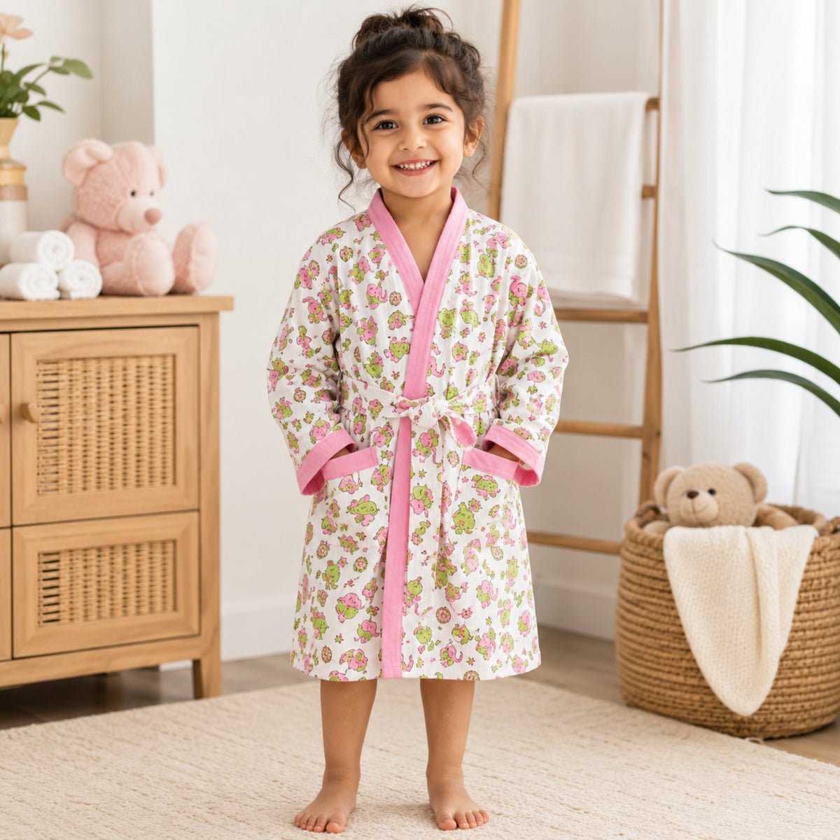 kids Printed Cotton Bathrobe (Ages 5–8 Years)