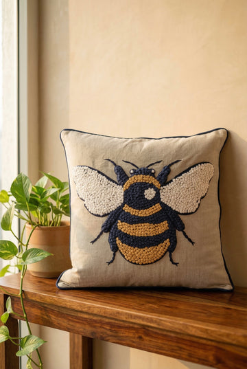 Busy Bee Hand-Knotted Cushion Cover