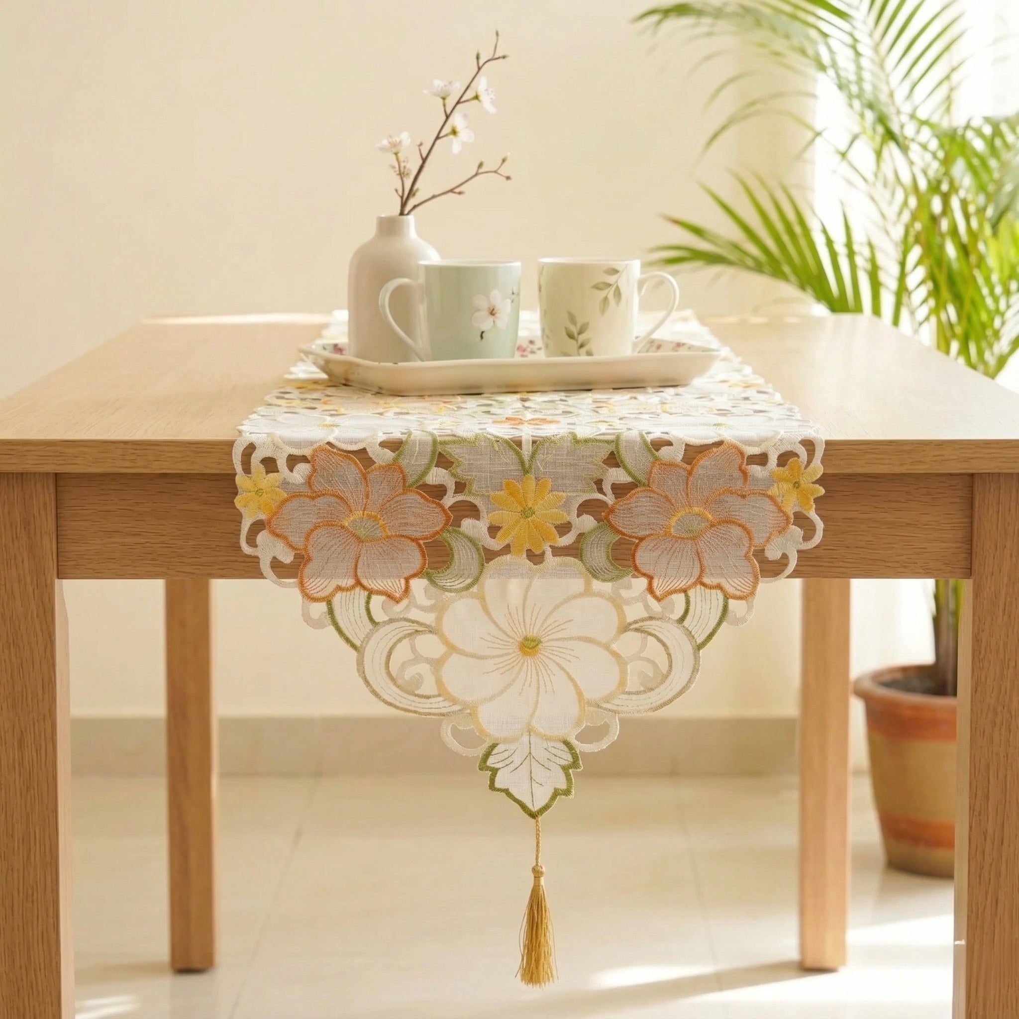Sunehri Phool Tissue Embroidered Table Runner