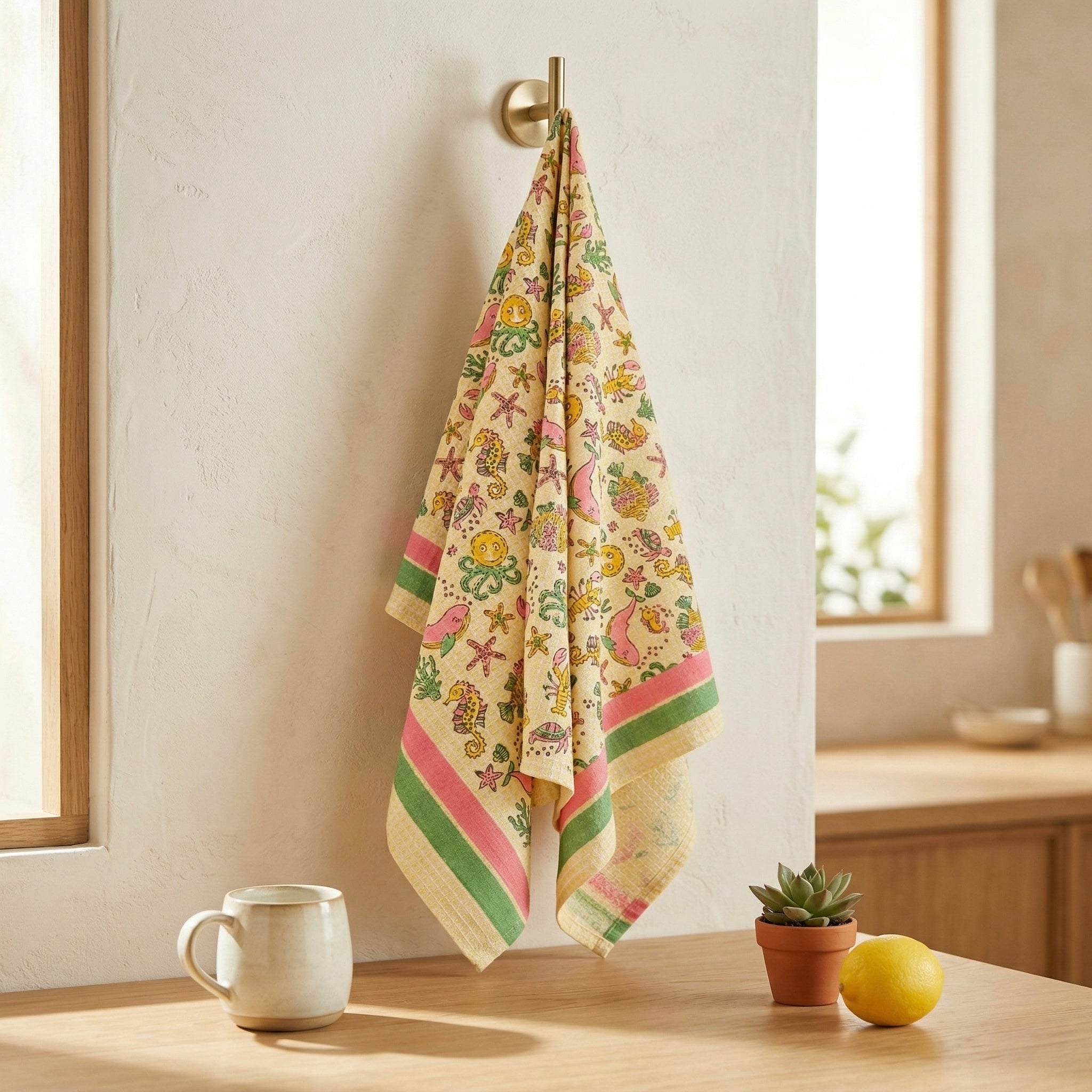Seaside Handblock Waffle Cotton Kids Bath Towel