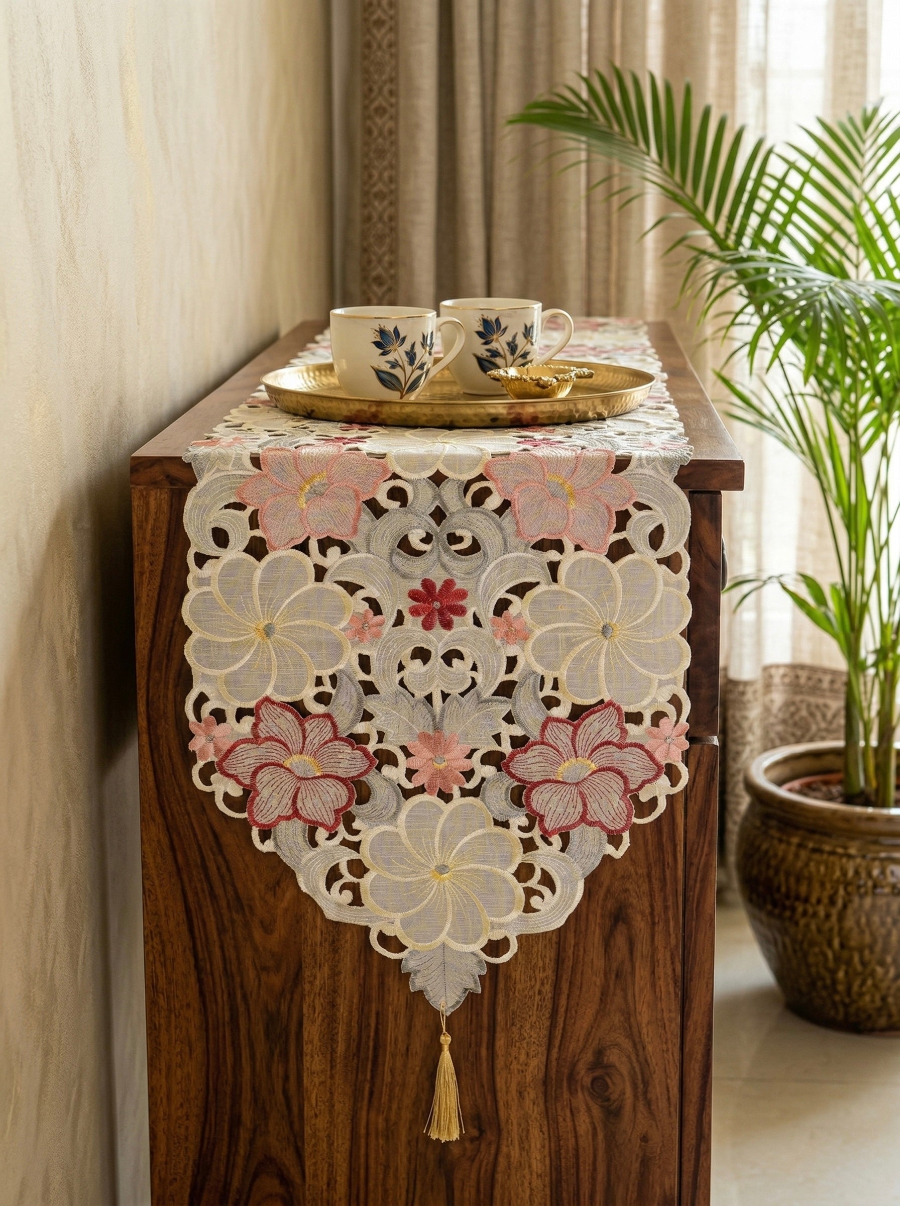Phooljaal Tissue Embroidered Table Runner