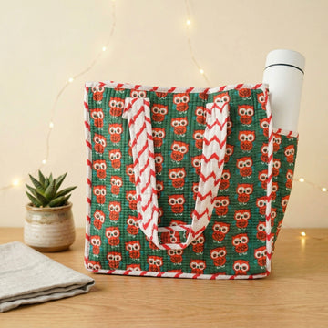 Owl Pop Quilted Cotton Mini Tote Bag