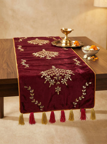 Zari Vriksha Embroidered Silk Table Runner