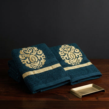 Rajvansh Gold Embroidered Cotton Hand Towel Set