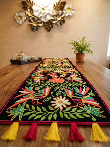 Pakshi Rang Embroidered Velvet Table Runner