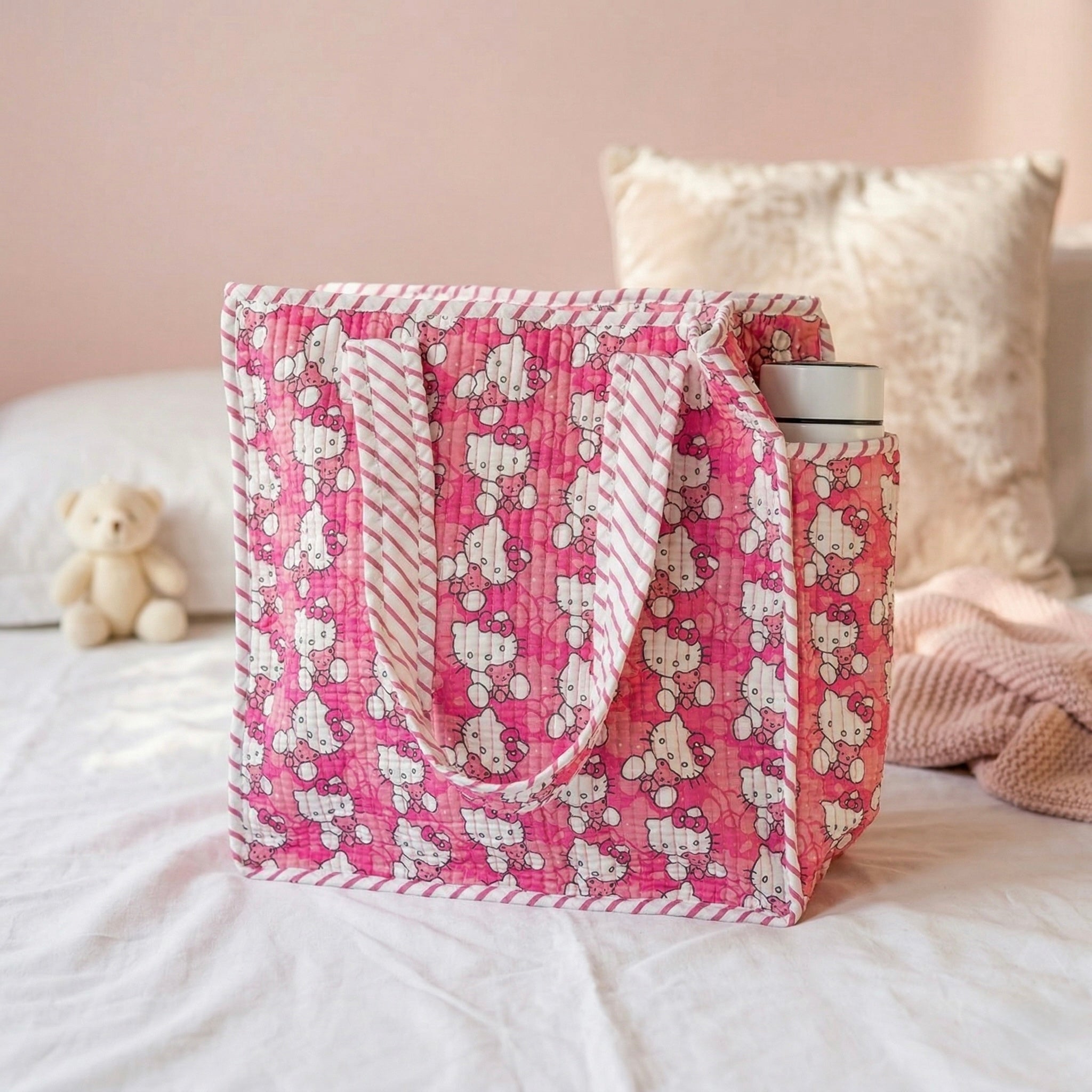 Kitty Pop Quilted Cotton Mini Tote Bag
