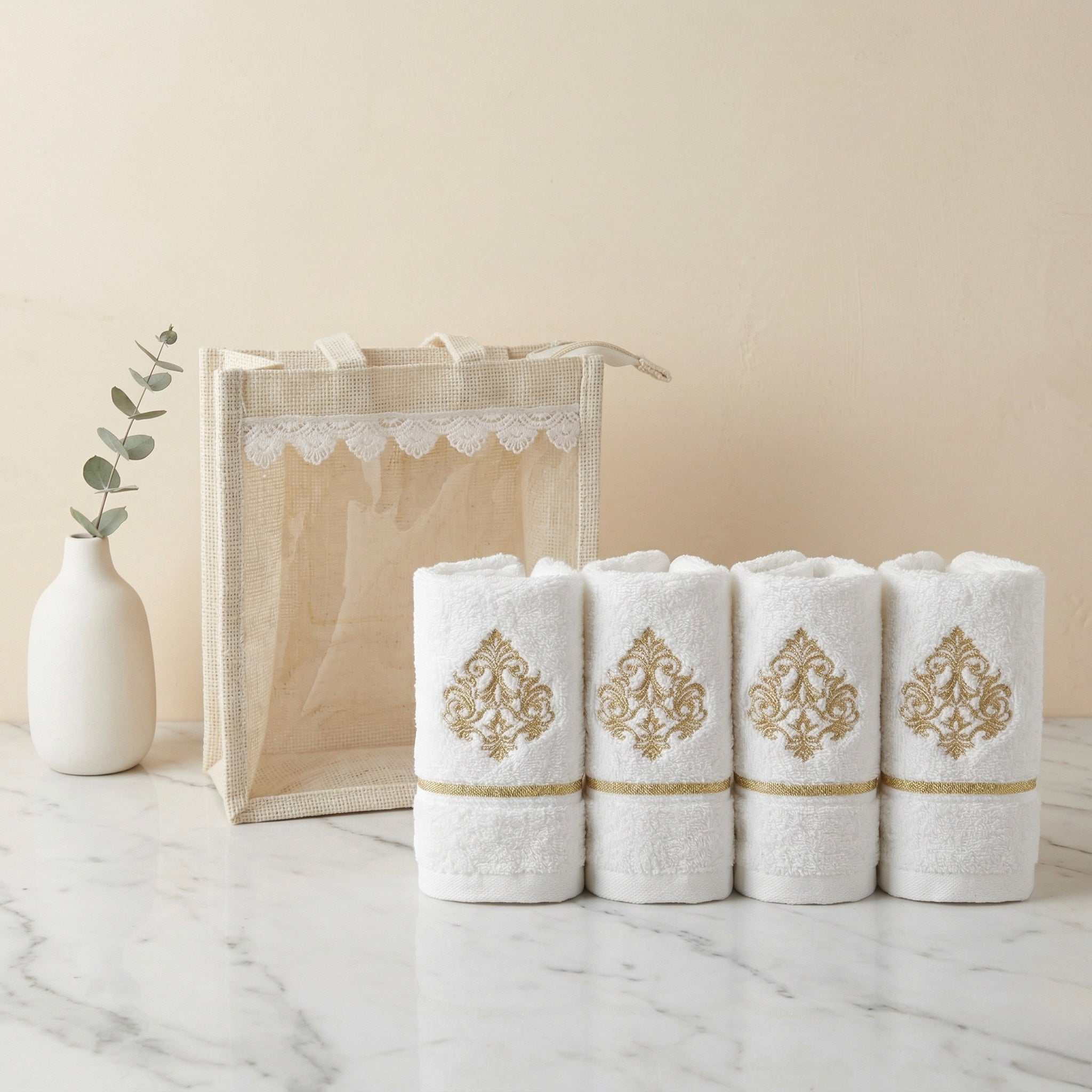 Regal Gold Embroidered Cotton Face Towel Set