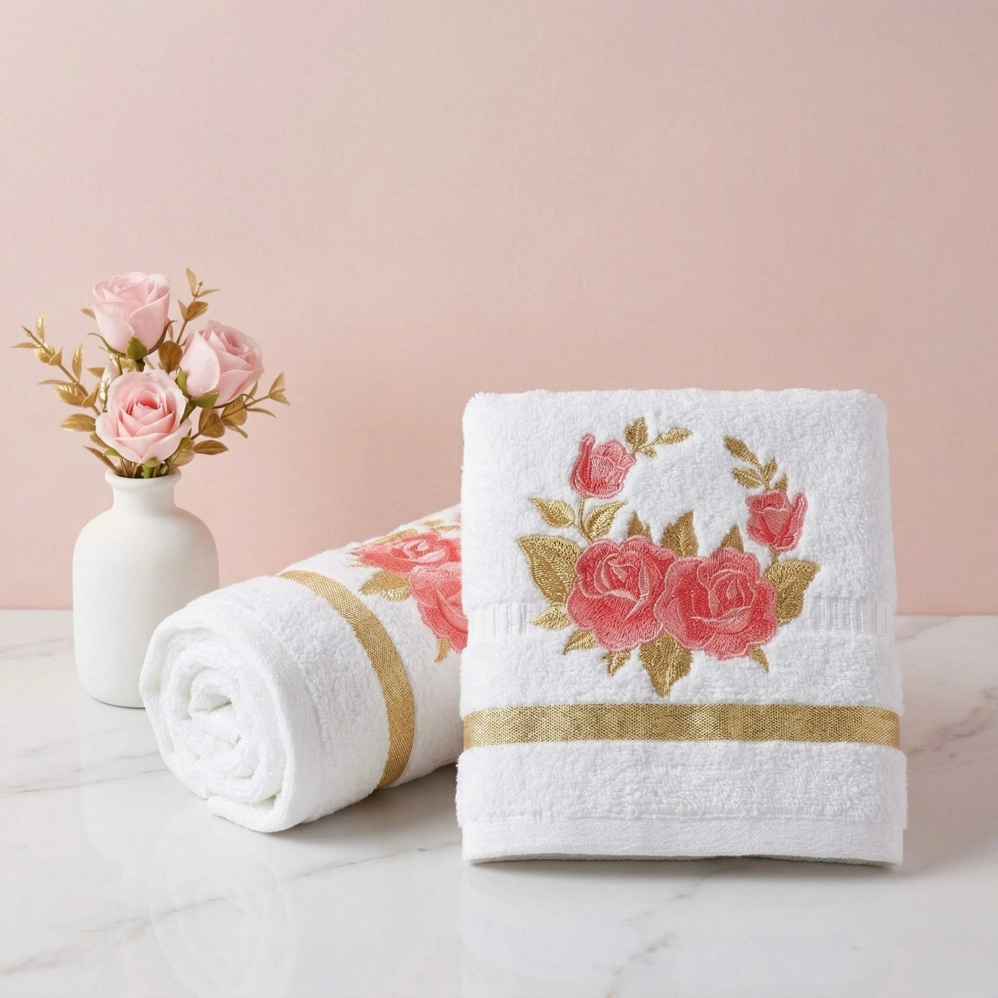 Gulab Aura Embroidered Cotton Hand Towel Set