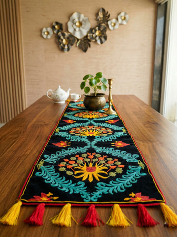 Phoolrang Embroidered Velvet Table Runner