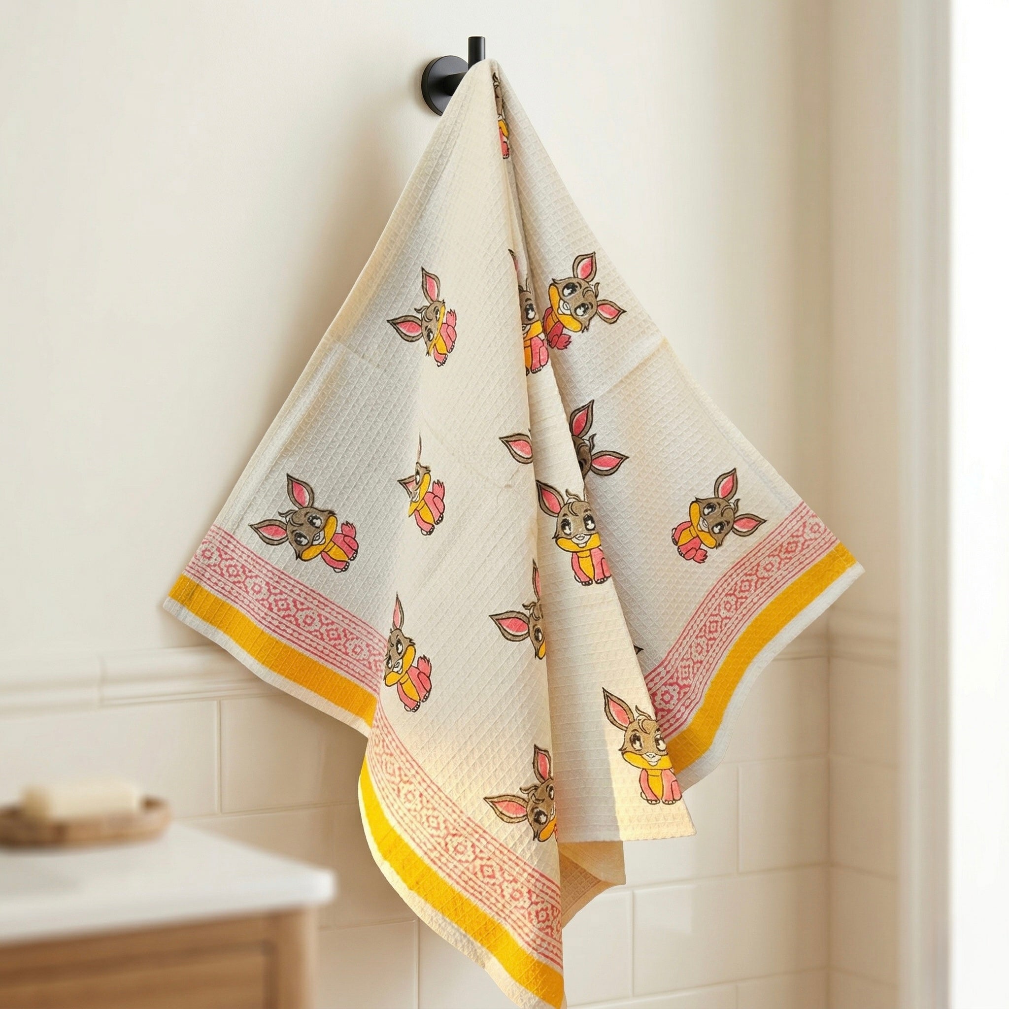 Bunny Bliss Handblock Waffle Cotton Kids Bath Towel
