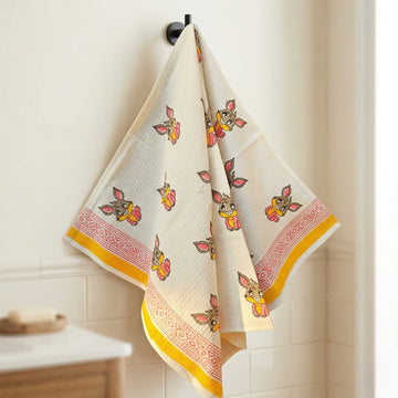 Bunny Bliss Handblock Waffle Cotton Kids Bath Towel