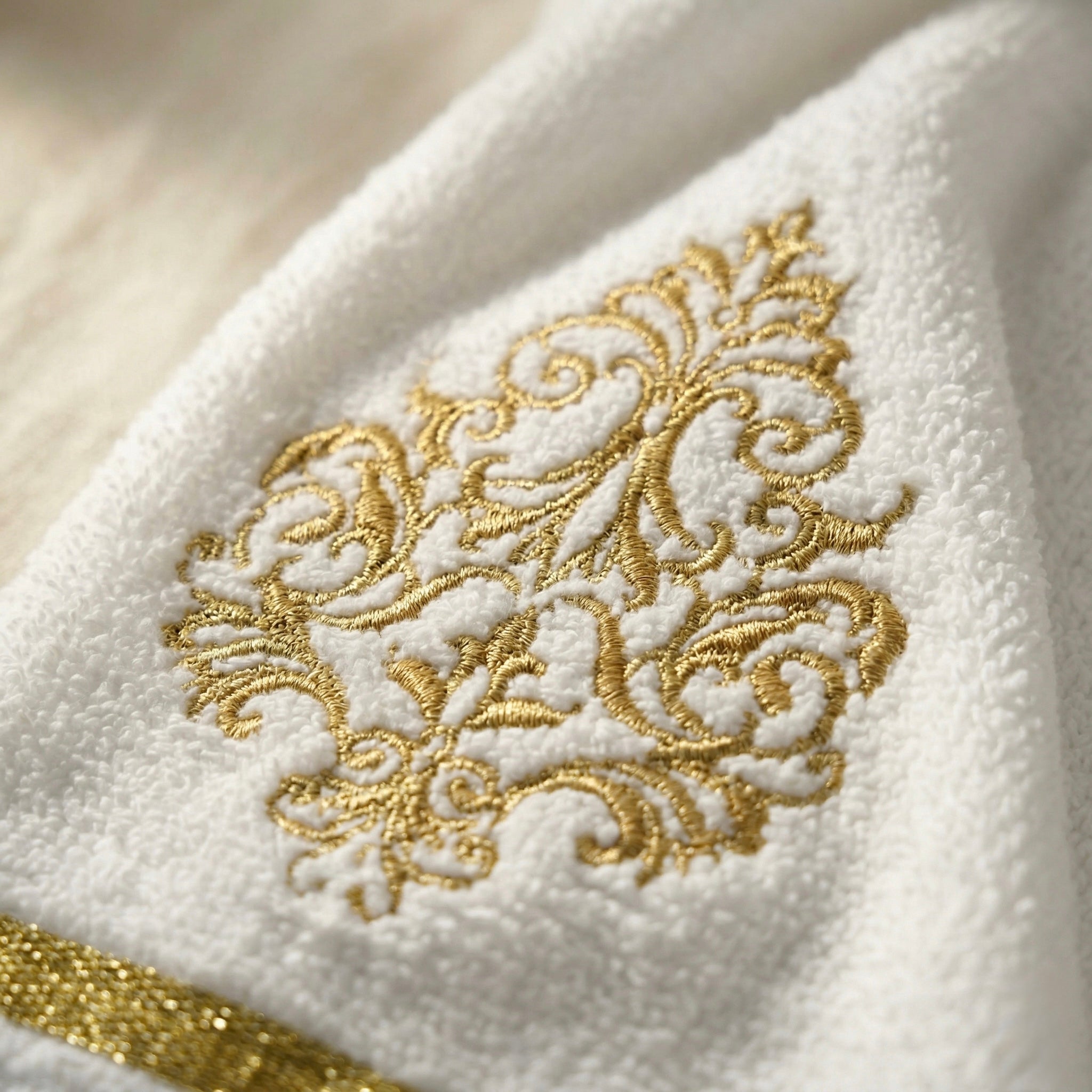 Regal Gold Embroidered Cotton Face Towel Set