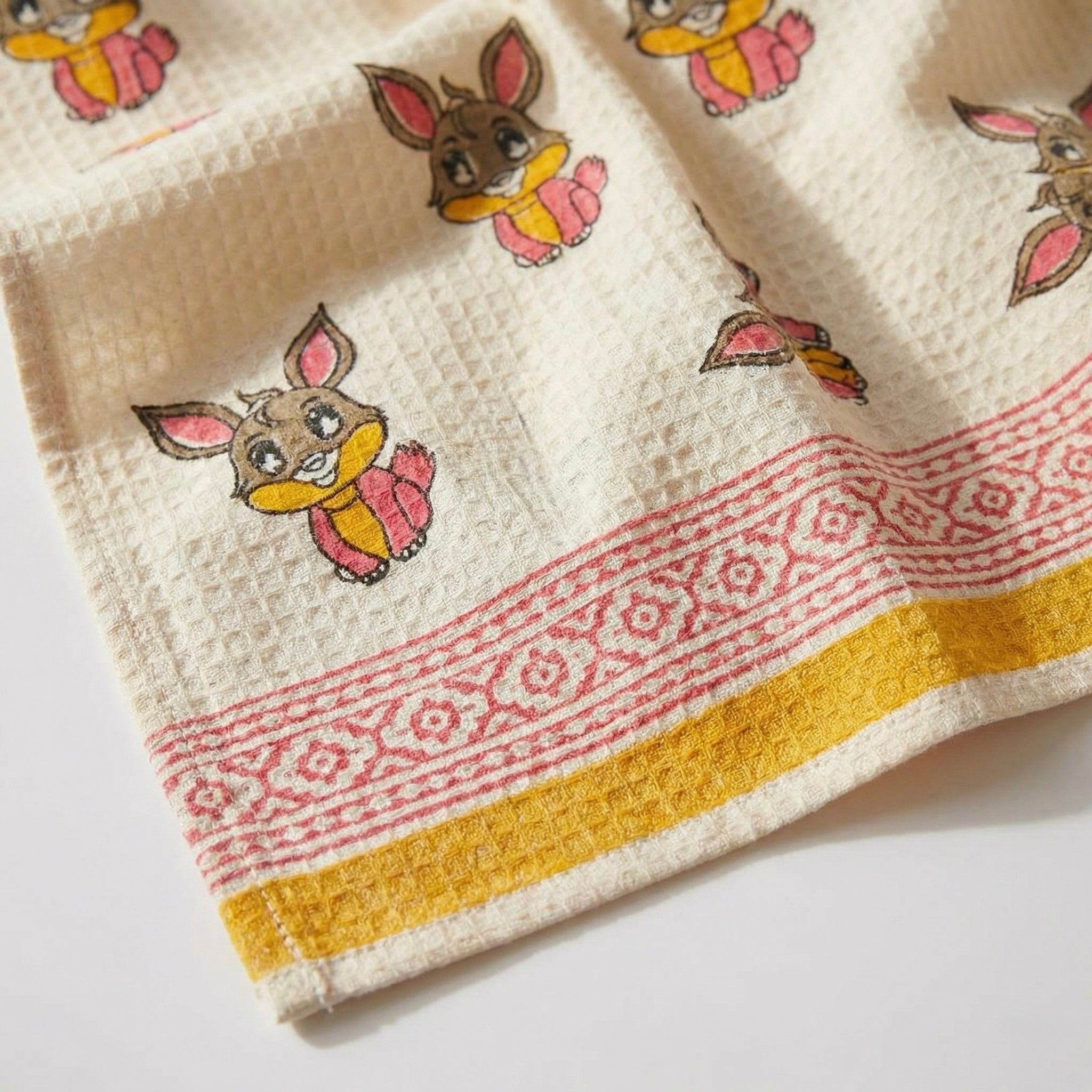 Bunny Bliss Handblock Waffle Cotton Kids Bath Towel