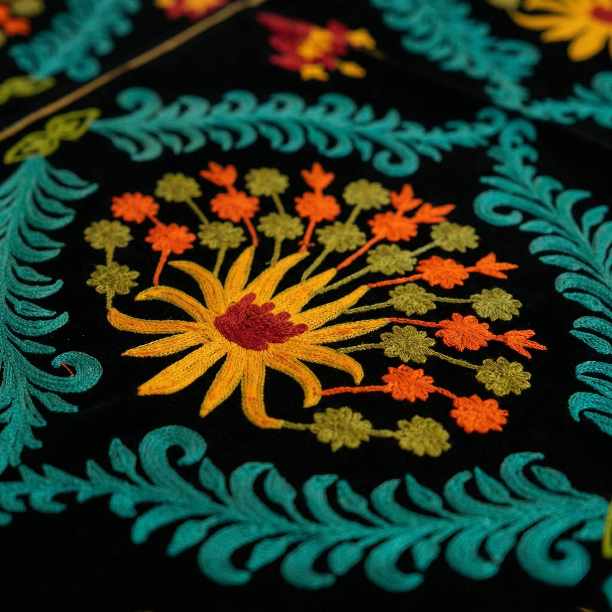Phoolrang Embroidered Velvet Table Runner