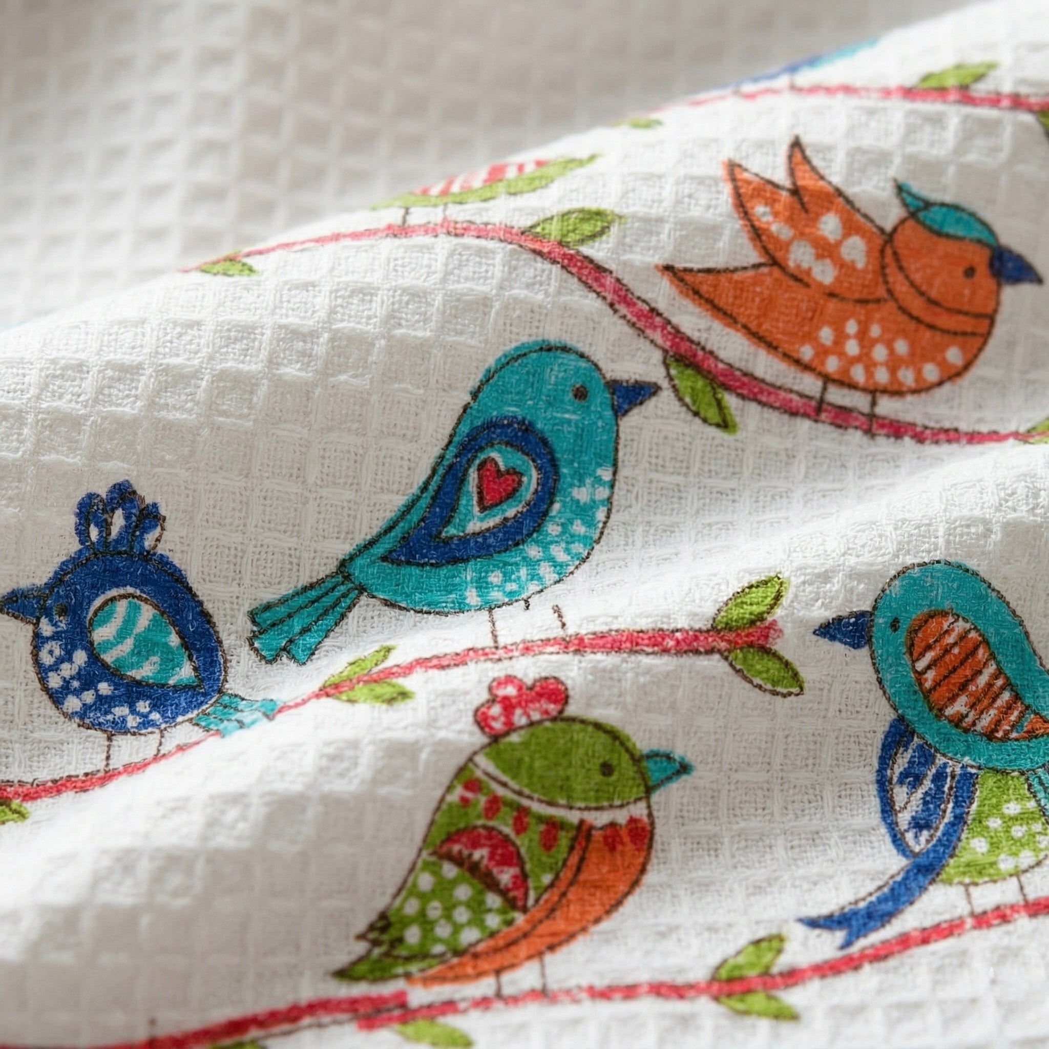 Chirpy Birds Handblock Waffle Cotton Kids Bath Towel