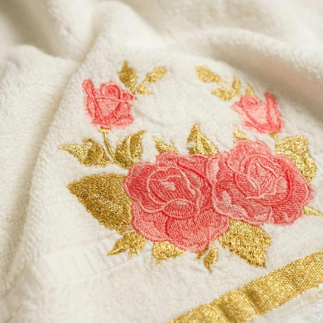 Gulab Aura Embroidered Cotton Hand Towel Set