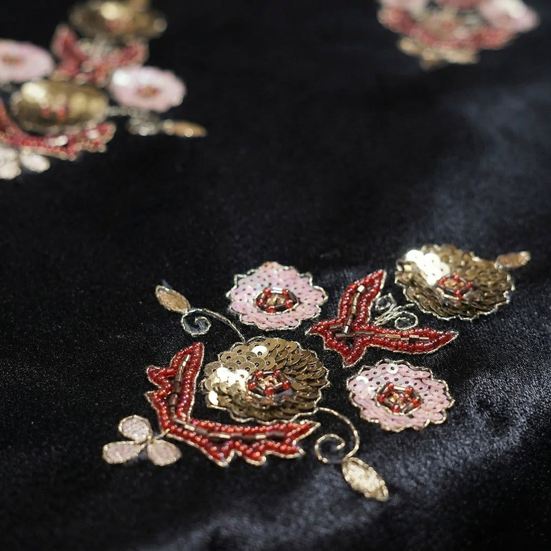 Awadhi Bloom Embroidered Silk Table Runner