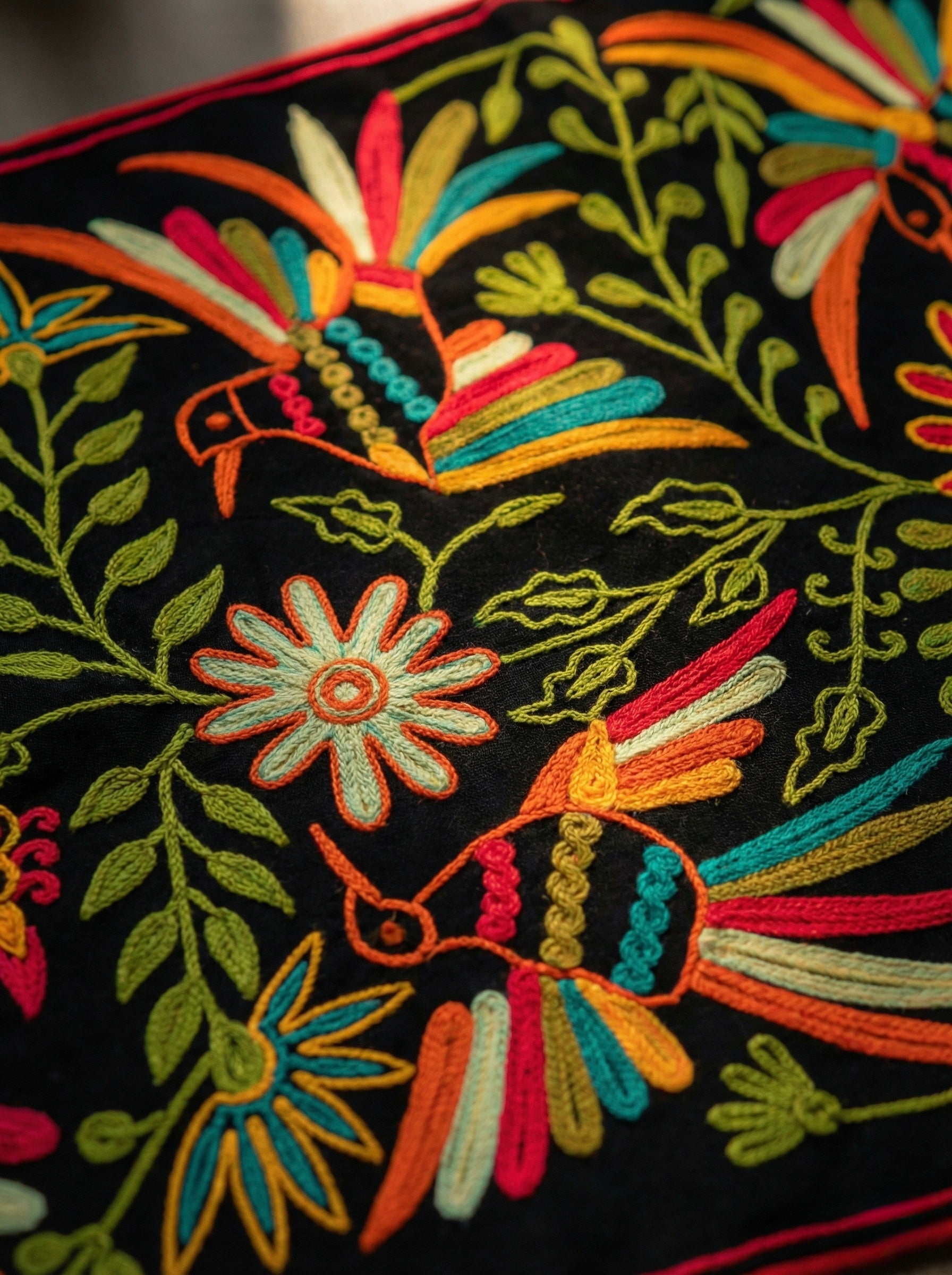 Pakshi Rang Embroidered Velvet Table Runner