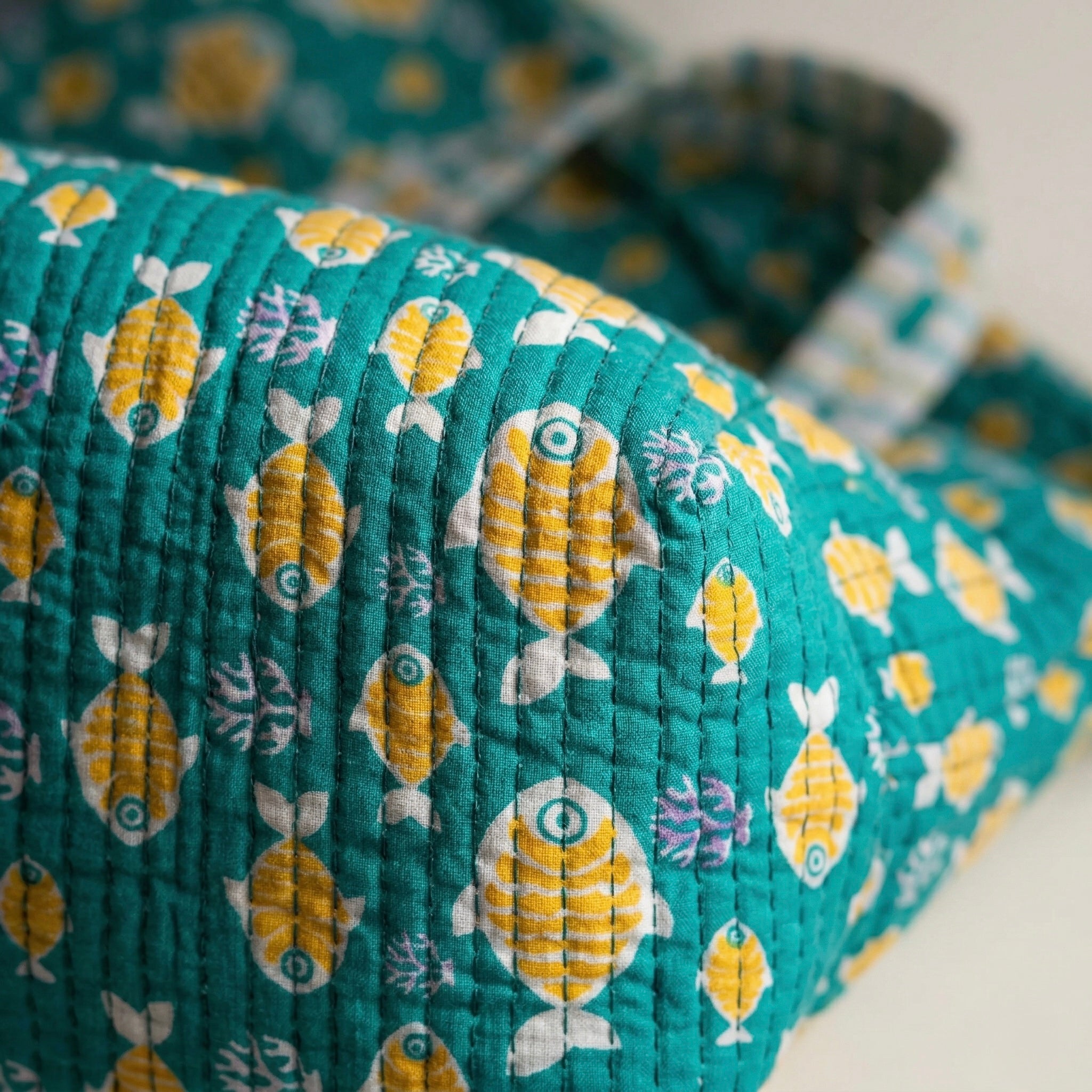 Aqua Fish Quilted Cotton Mini Tote Bag