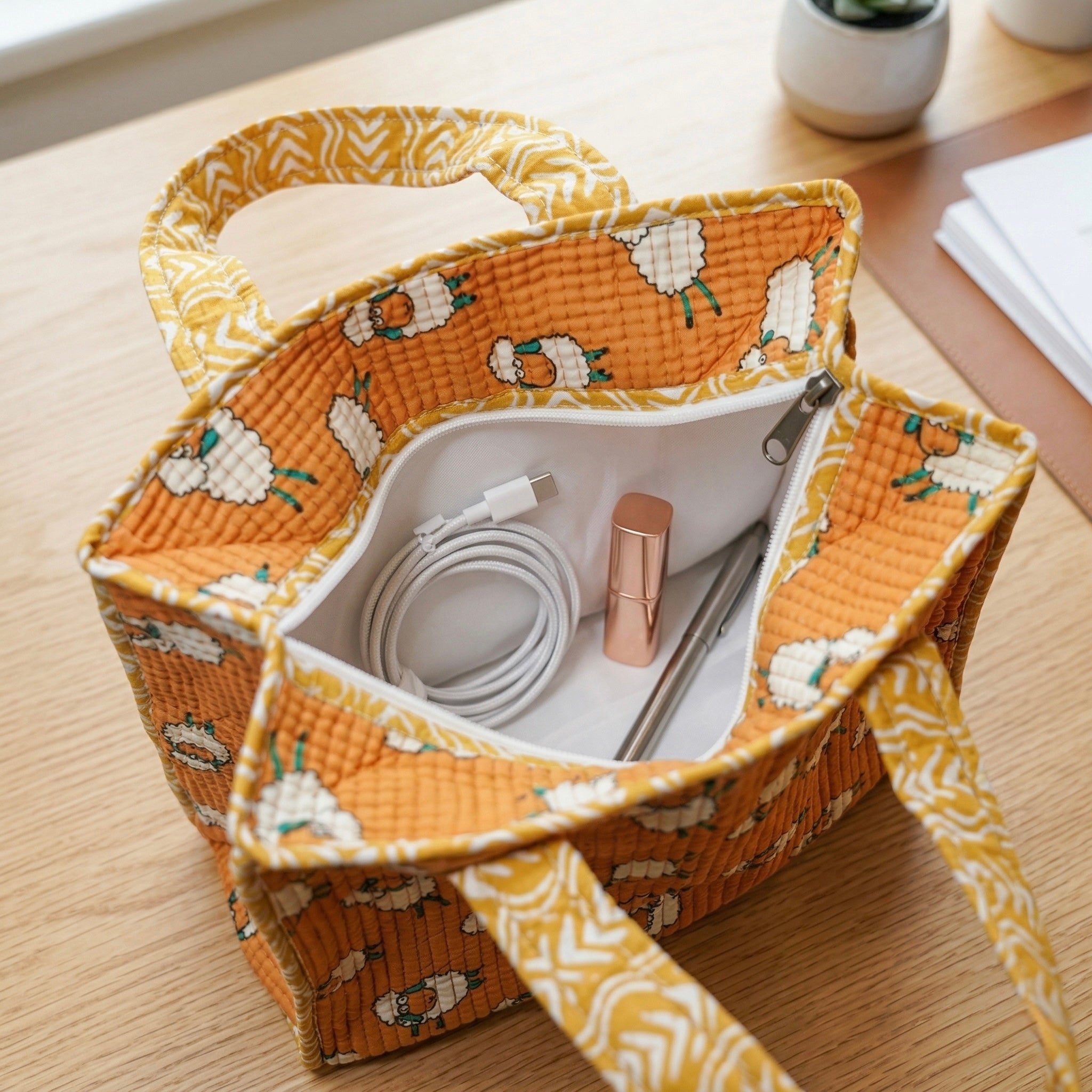 Sheepy Quilted Cotton Mini Tote Bag
