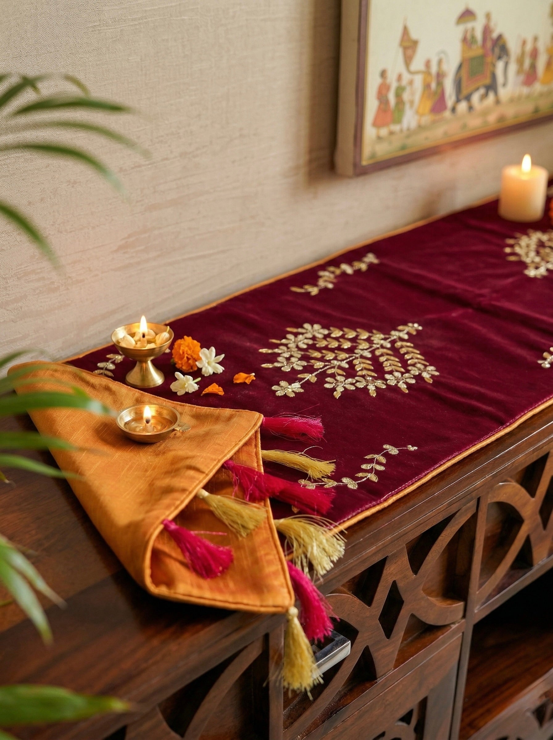Zari Vriksha Embroidered Silk Table Runner