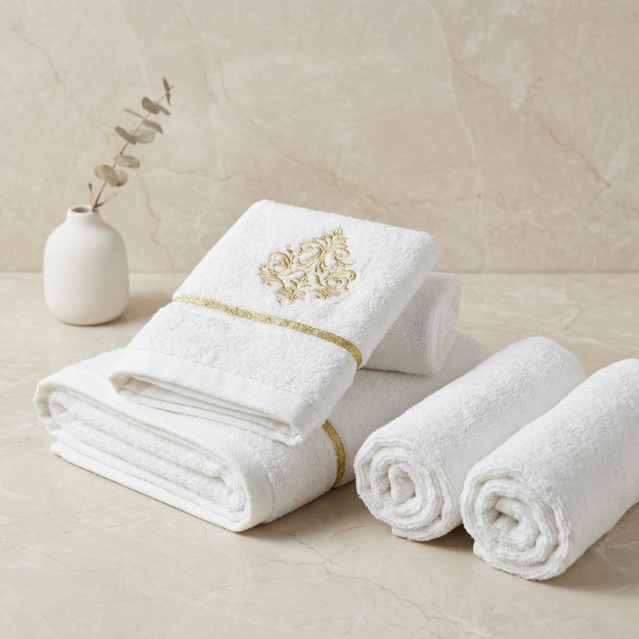Regal Gold Embroidered Cotton Face Towel Set