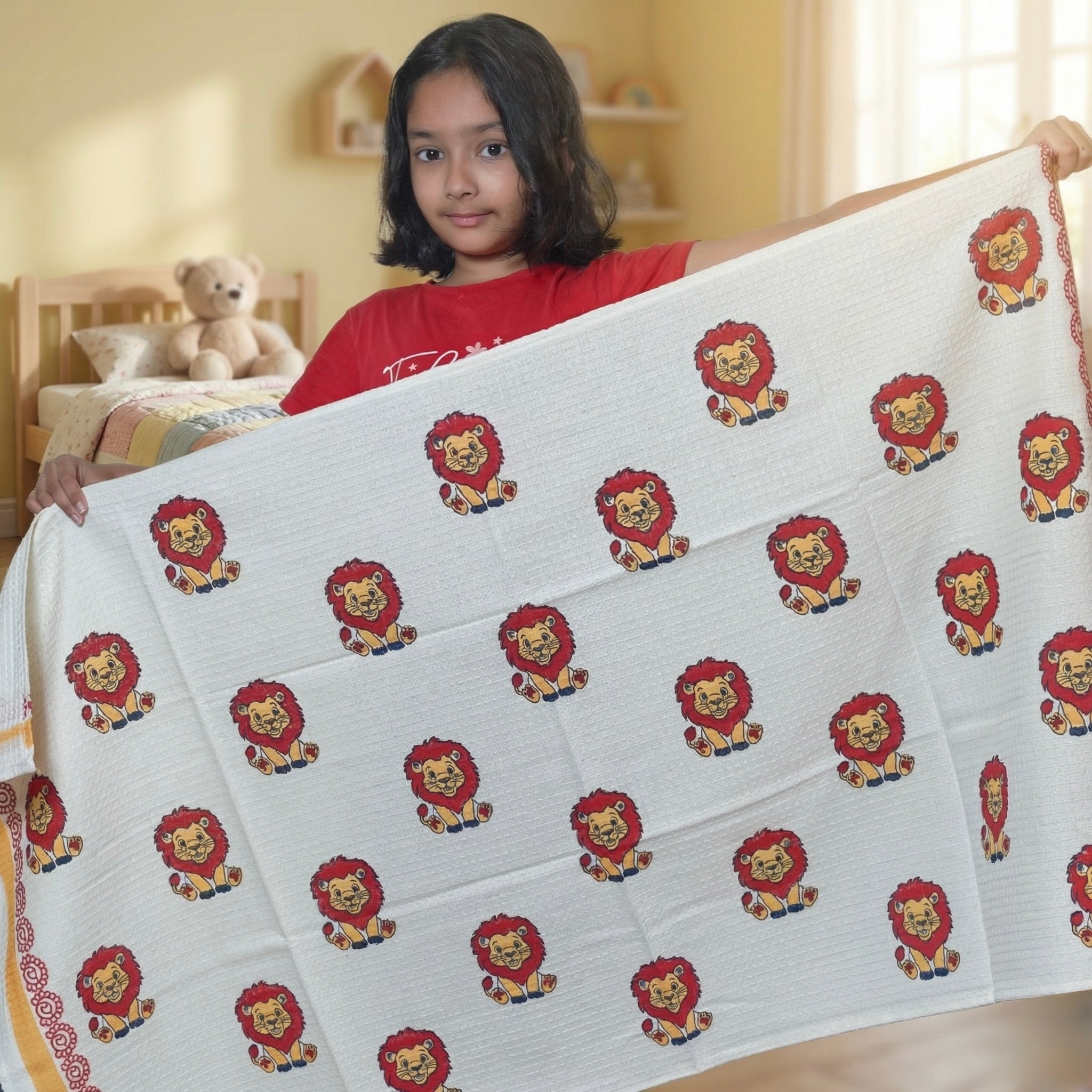 Lion Cub Cotton Kids Handblock Towel