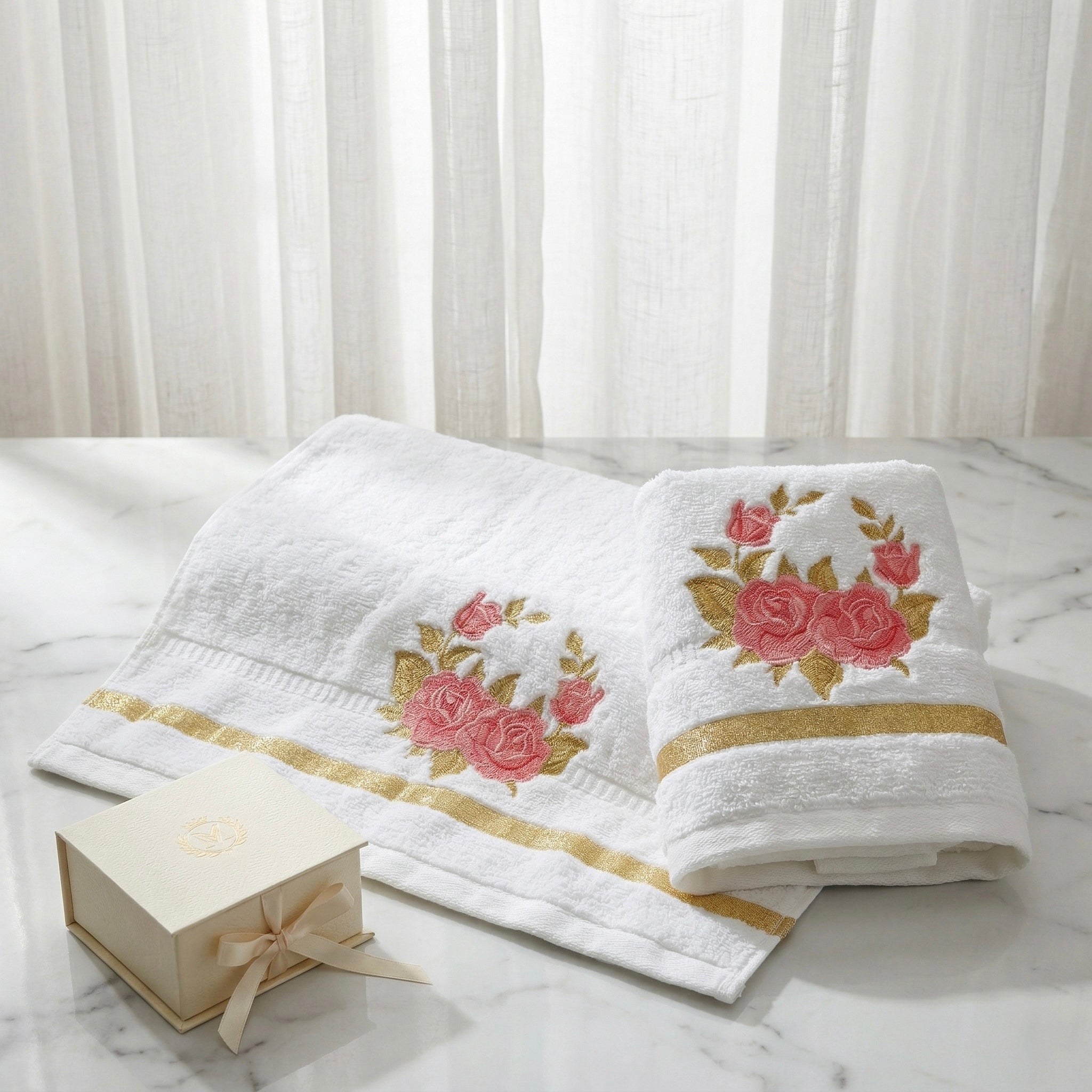 Gulab Aura Embroidered Cotton Hand Towel Set