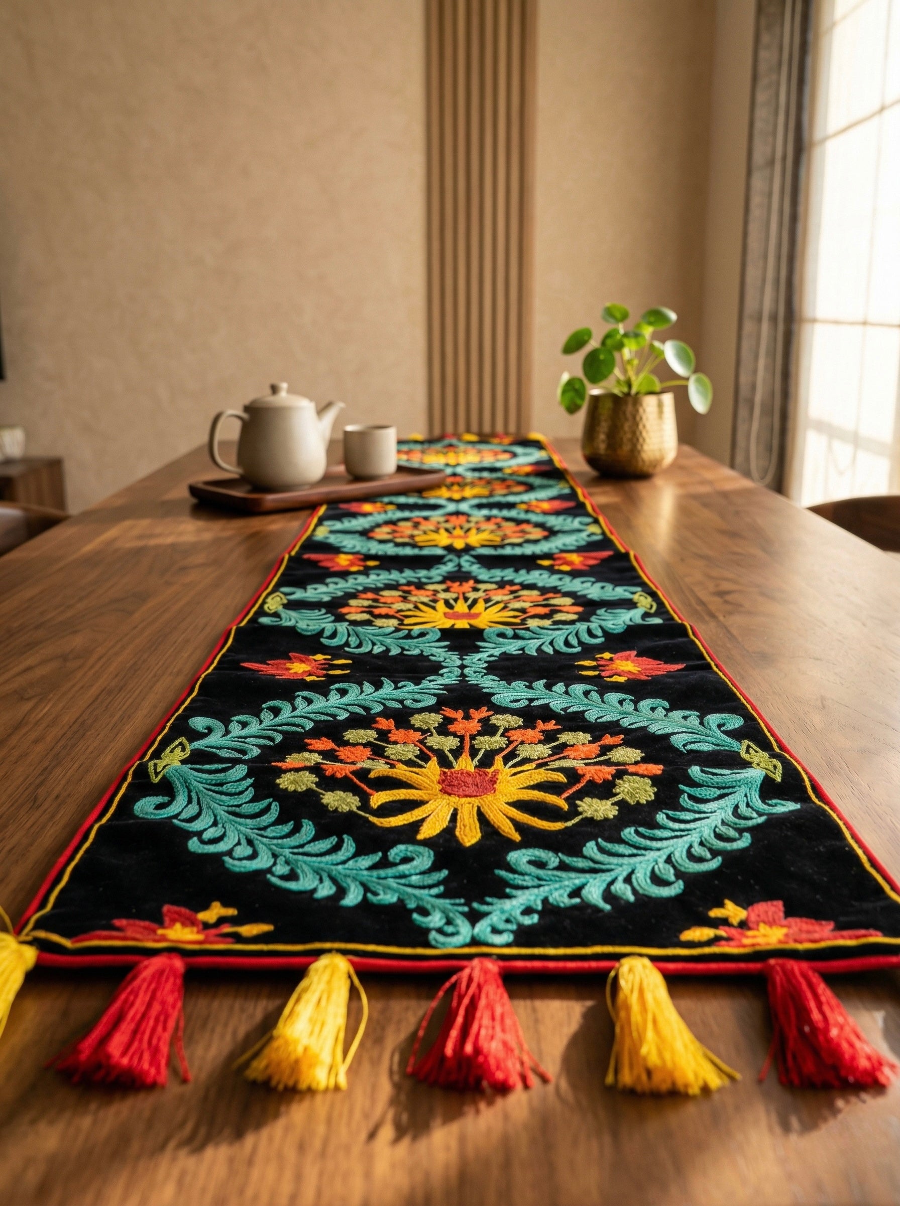 Phoolrang Embroidered Velvet Table Runner
