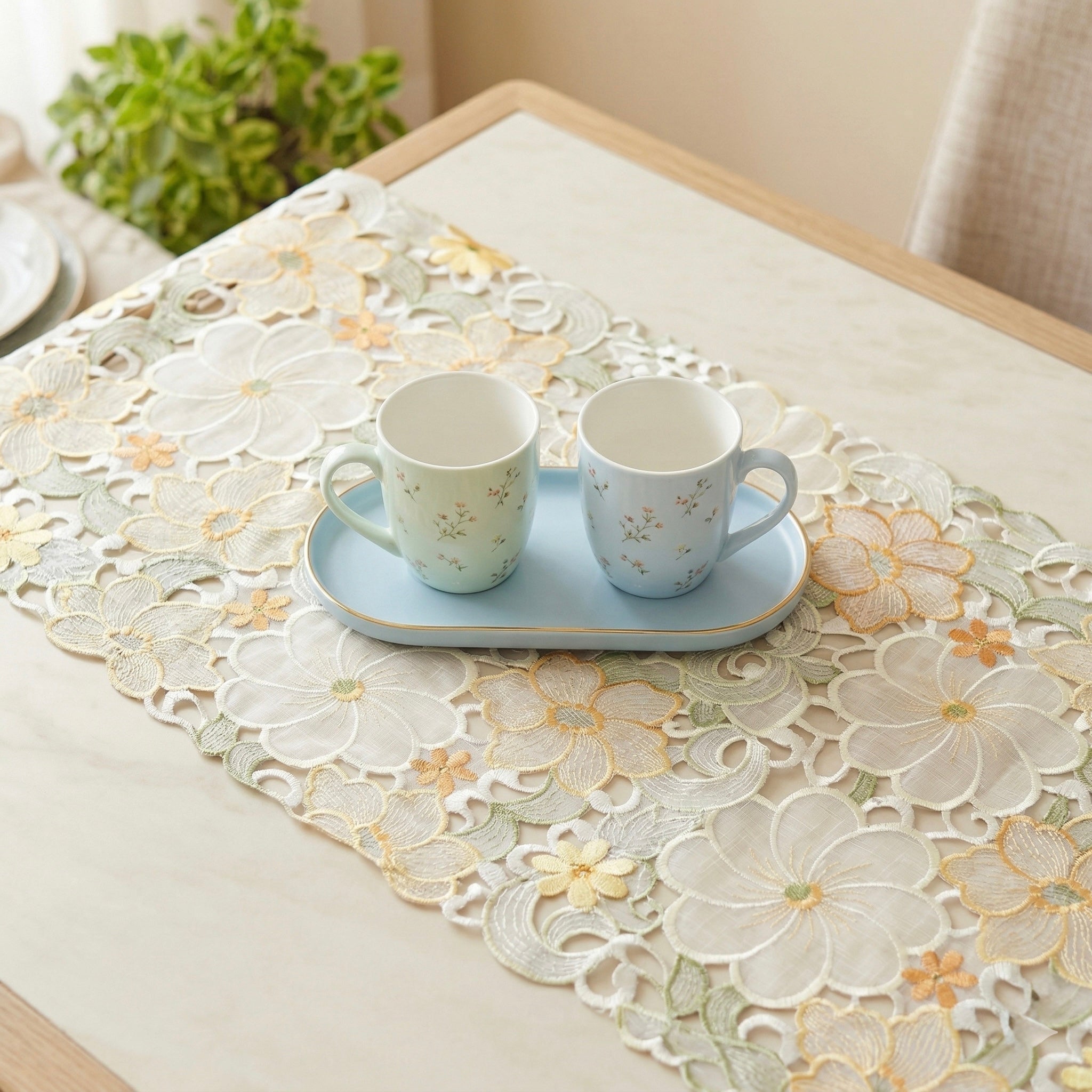 Sunehri Phool Tissue Embroidered Table Runner