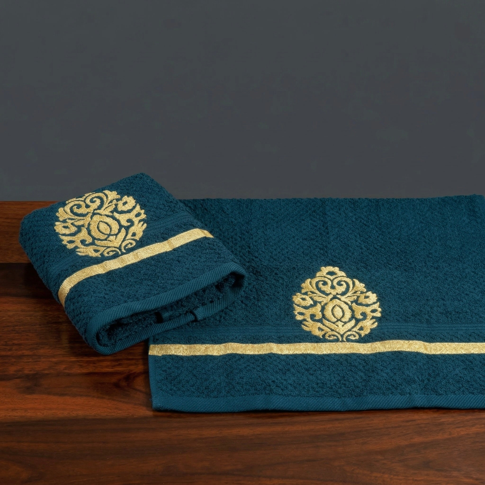 Rajvansh Gold Embroidered Cotton Hand Towel Set