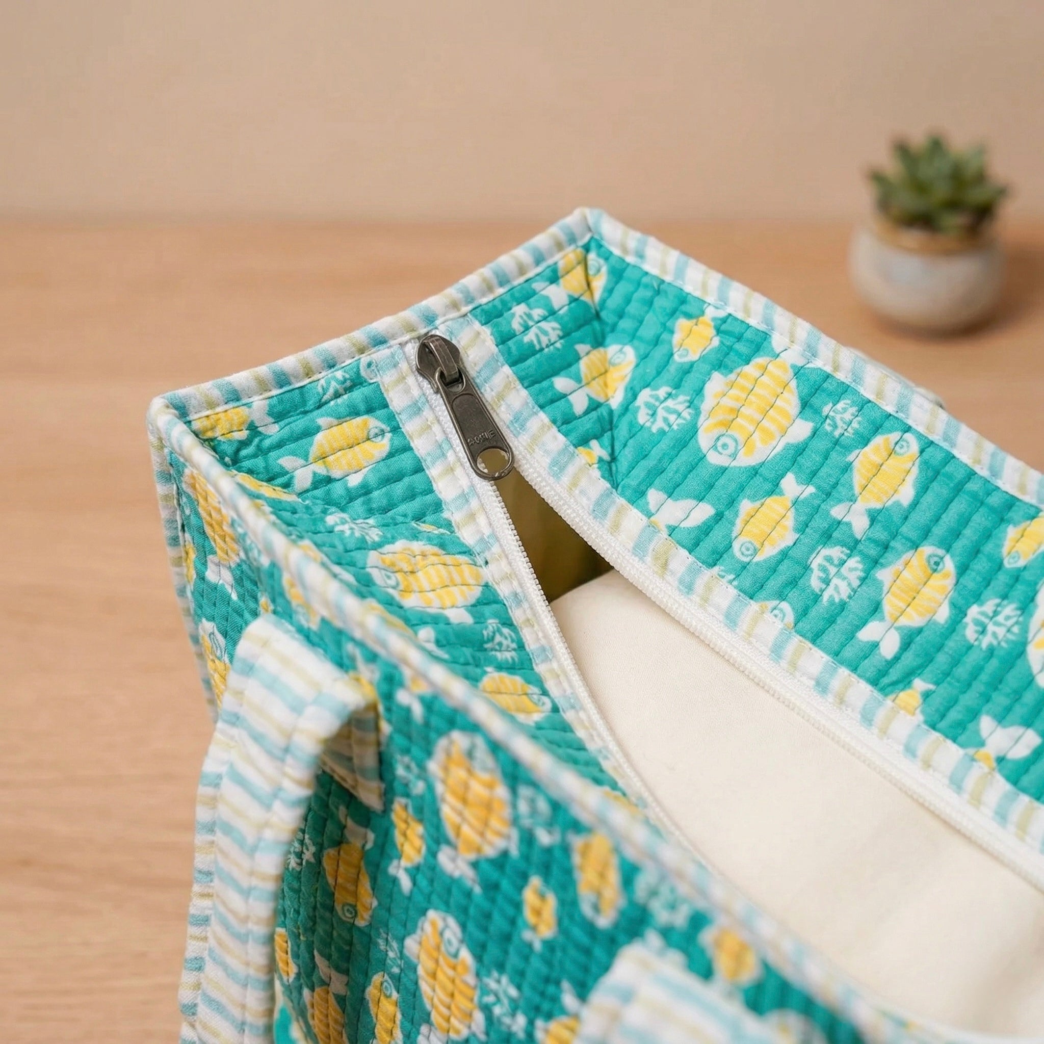 Aqua Fish Quilted Cotton Mini Tote Bag