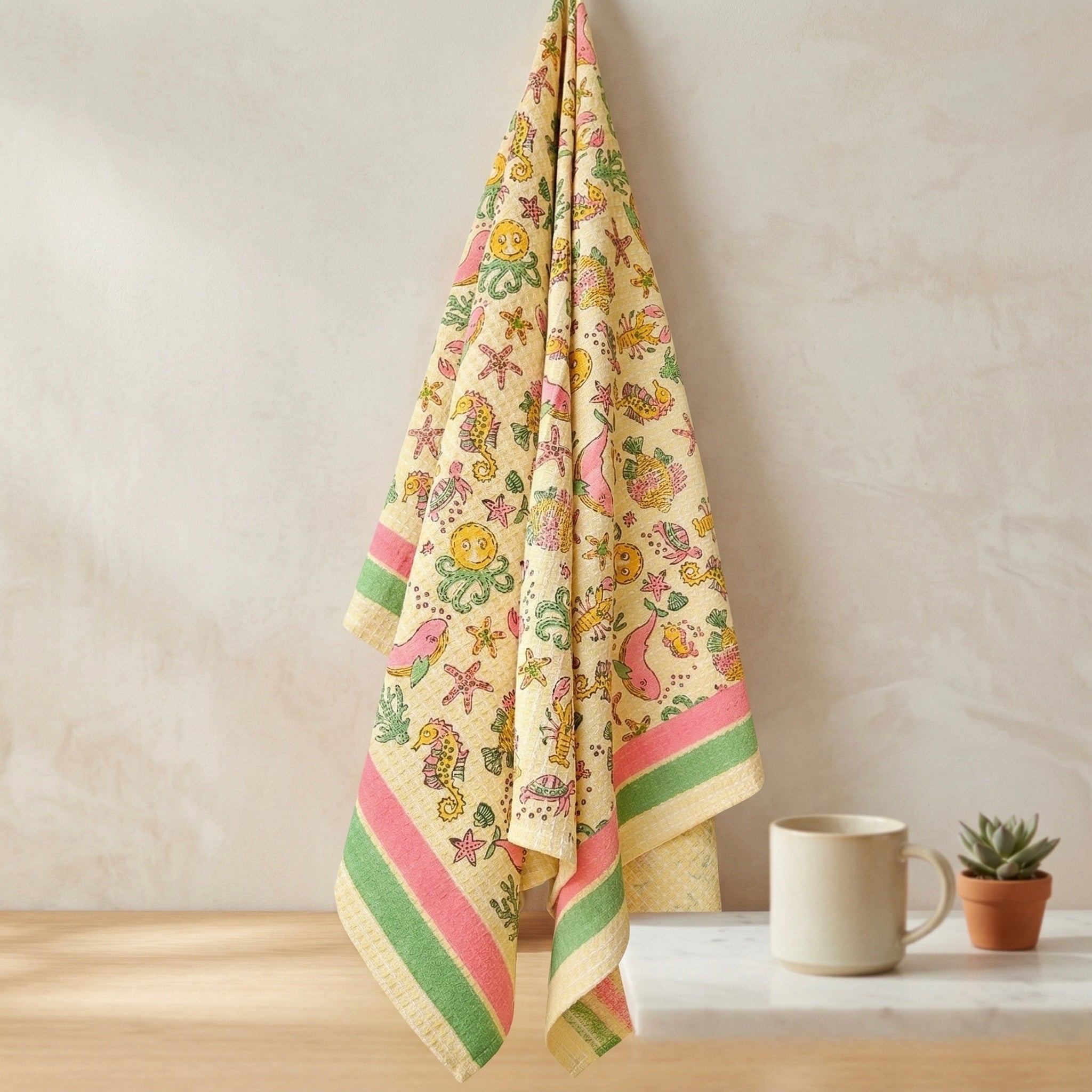 Seaside Handblock Waffle Cotton Kids Bath Towel