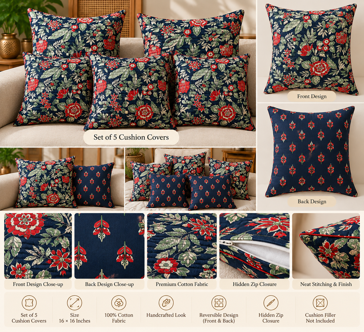 Botanical Prints Cushion Covers (set of 5)