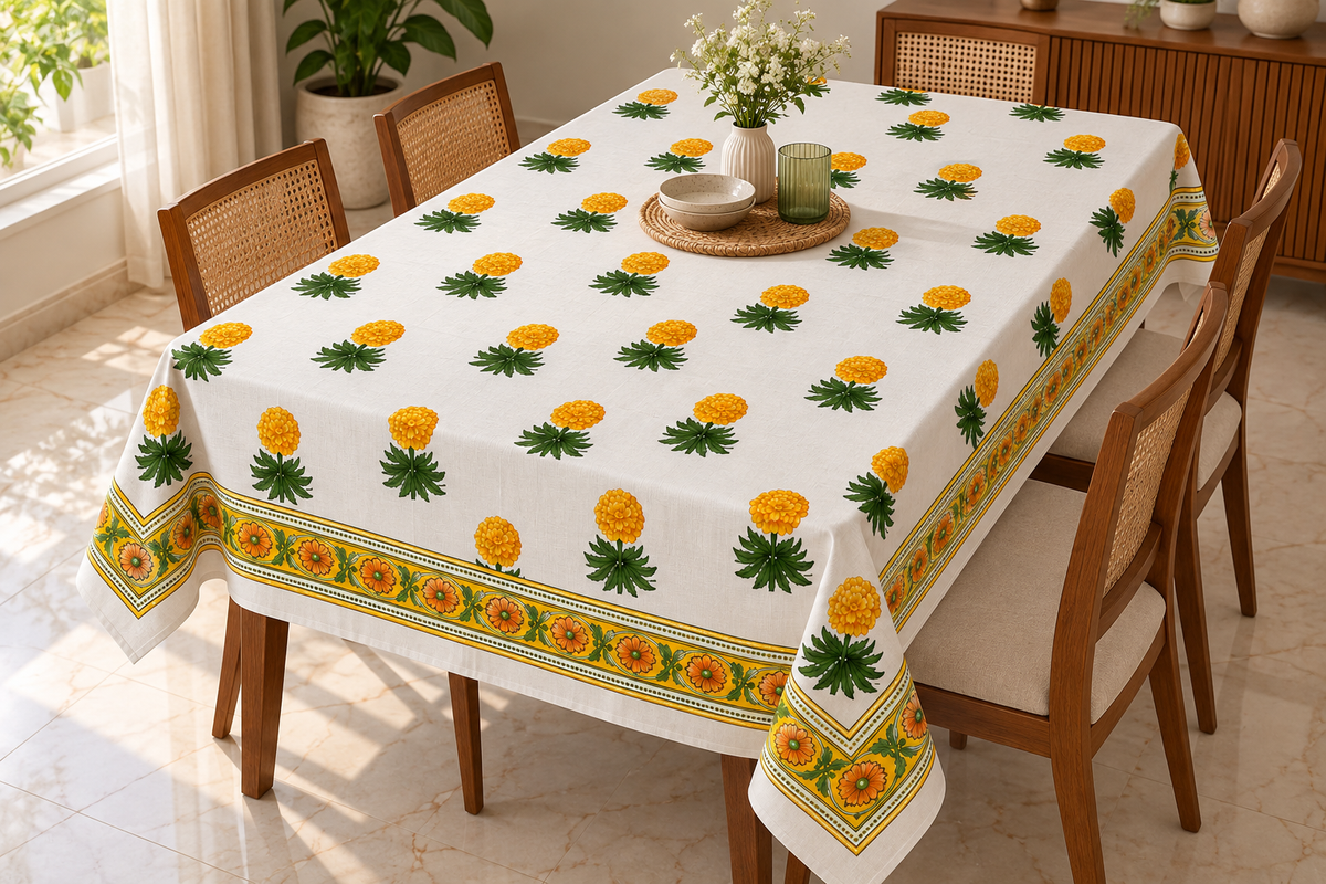 Pineapple Printed Cotton Table Cover ( 6 seater)
