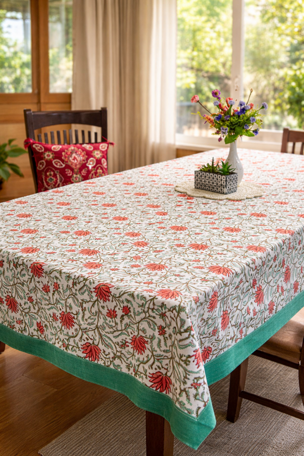Six Seater Handblock Dining Table Cover