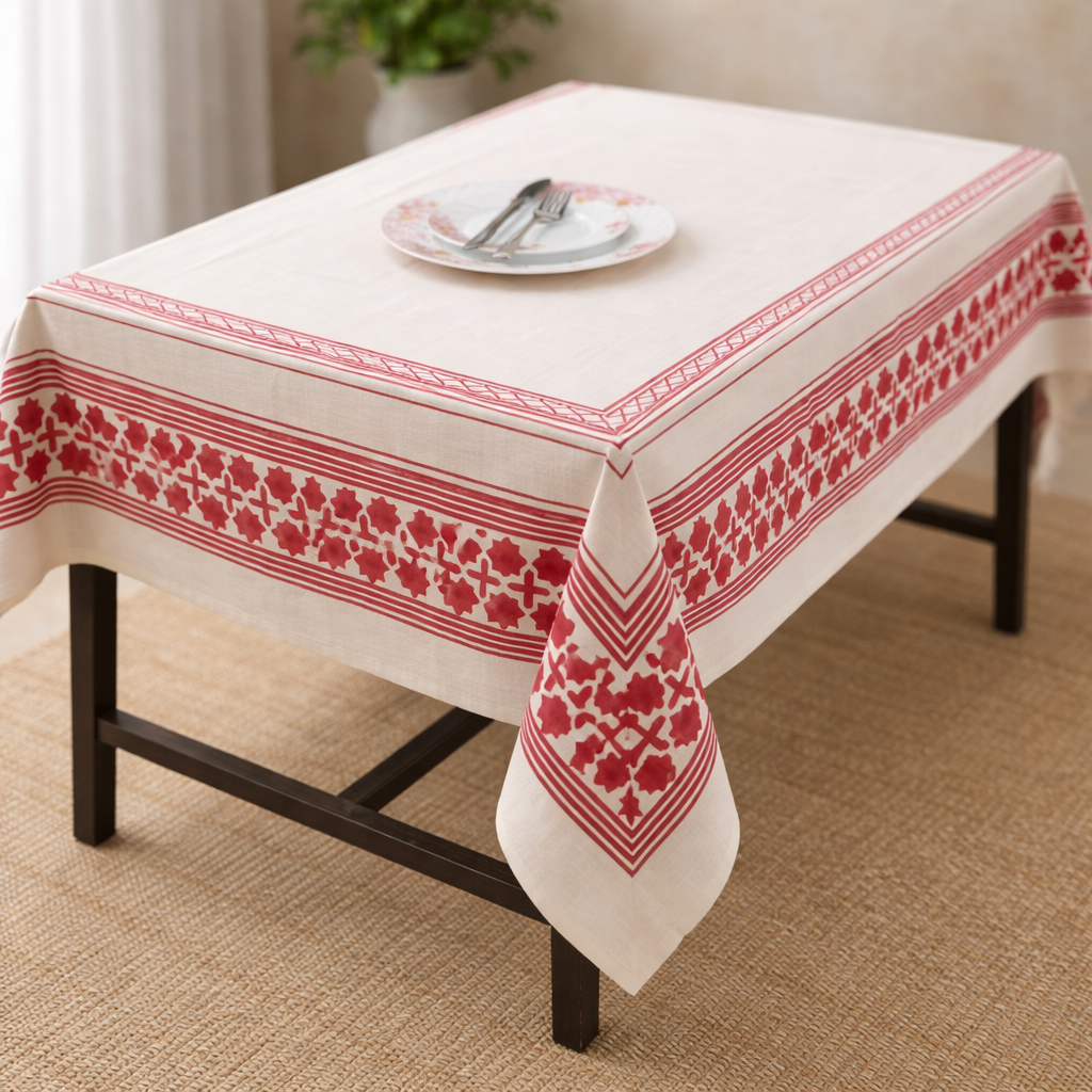 Six Seater Handblock Dining Table Cover