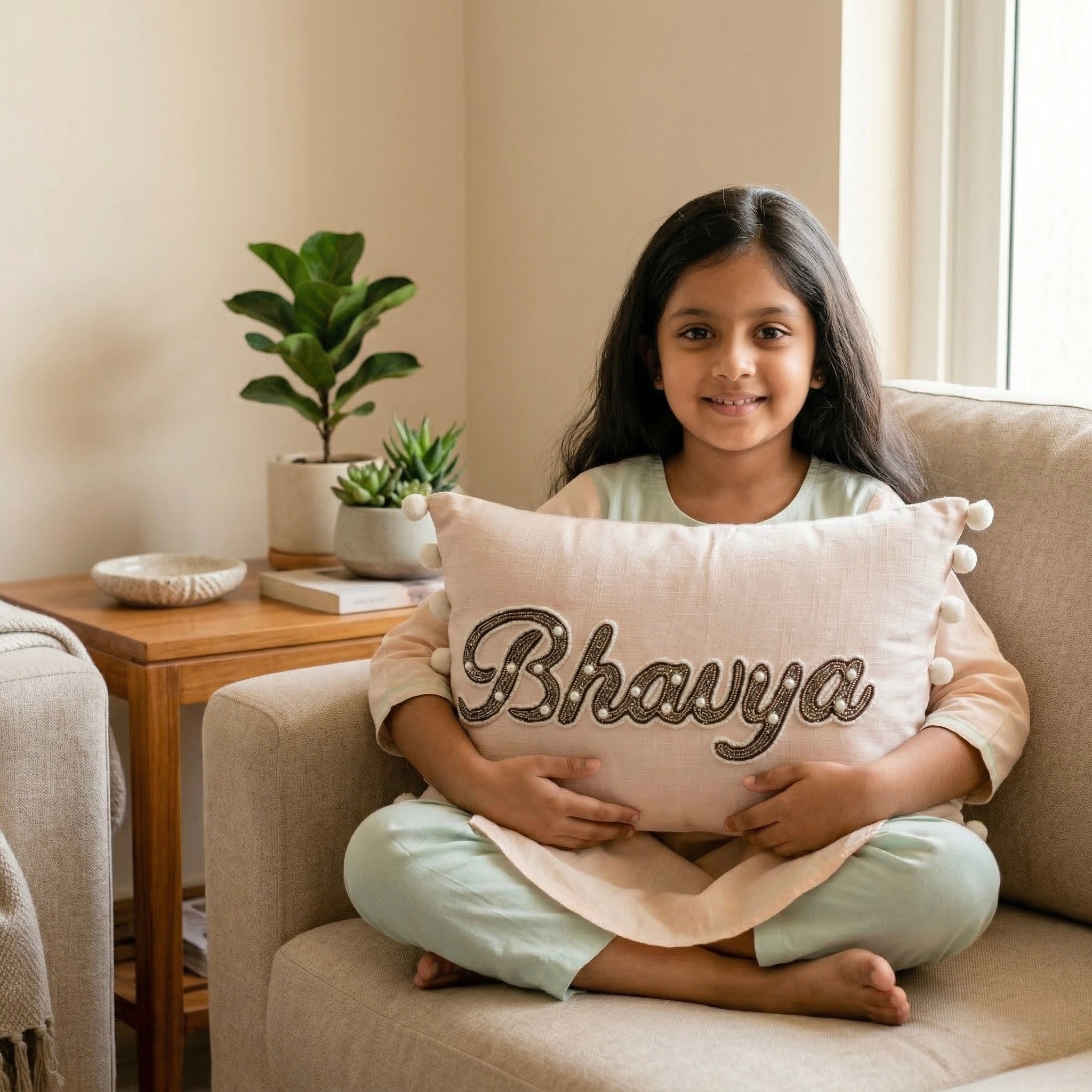 Personalized Name Embroidered Cushion Cover