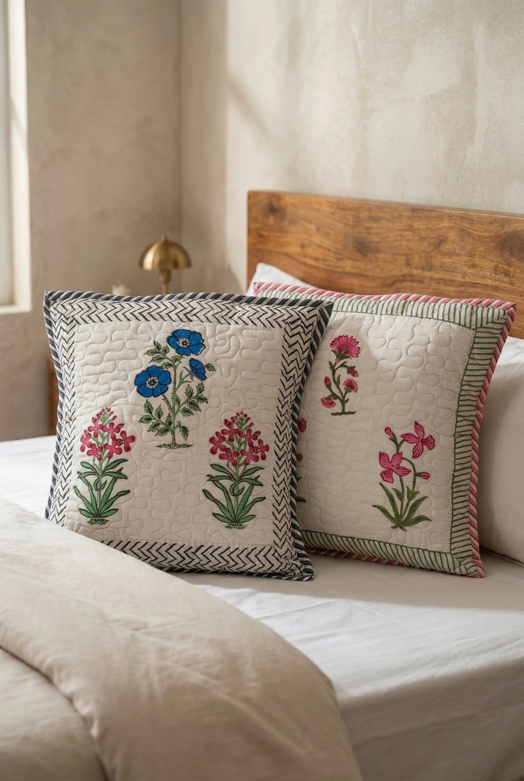 Mughal Garden Quilted Cushion Covers – Set of 2