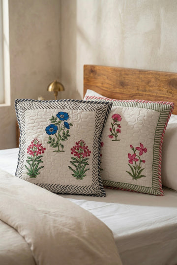 Mughal Garden Quilted Cushion Covers – Set of 2