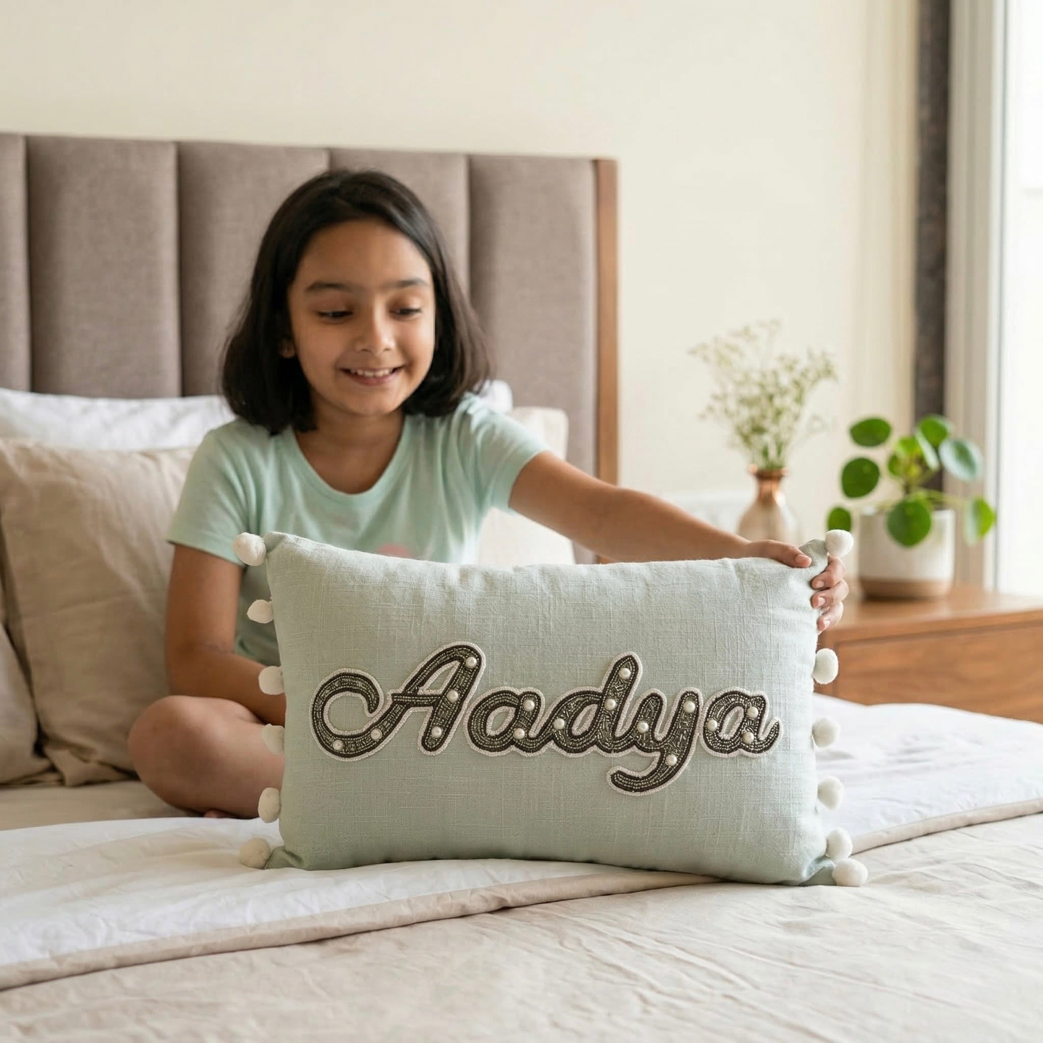 Personalized Name Embroidered Cushion Cover