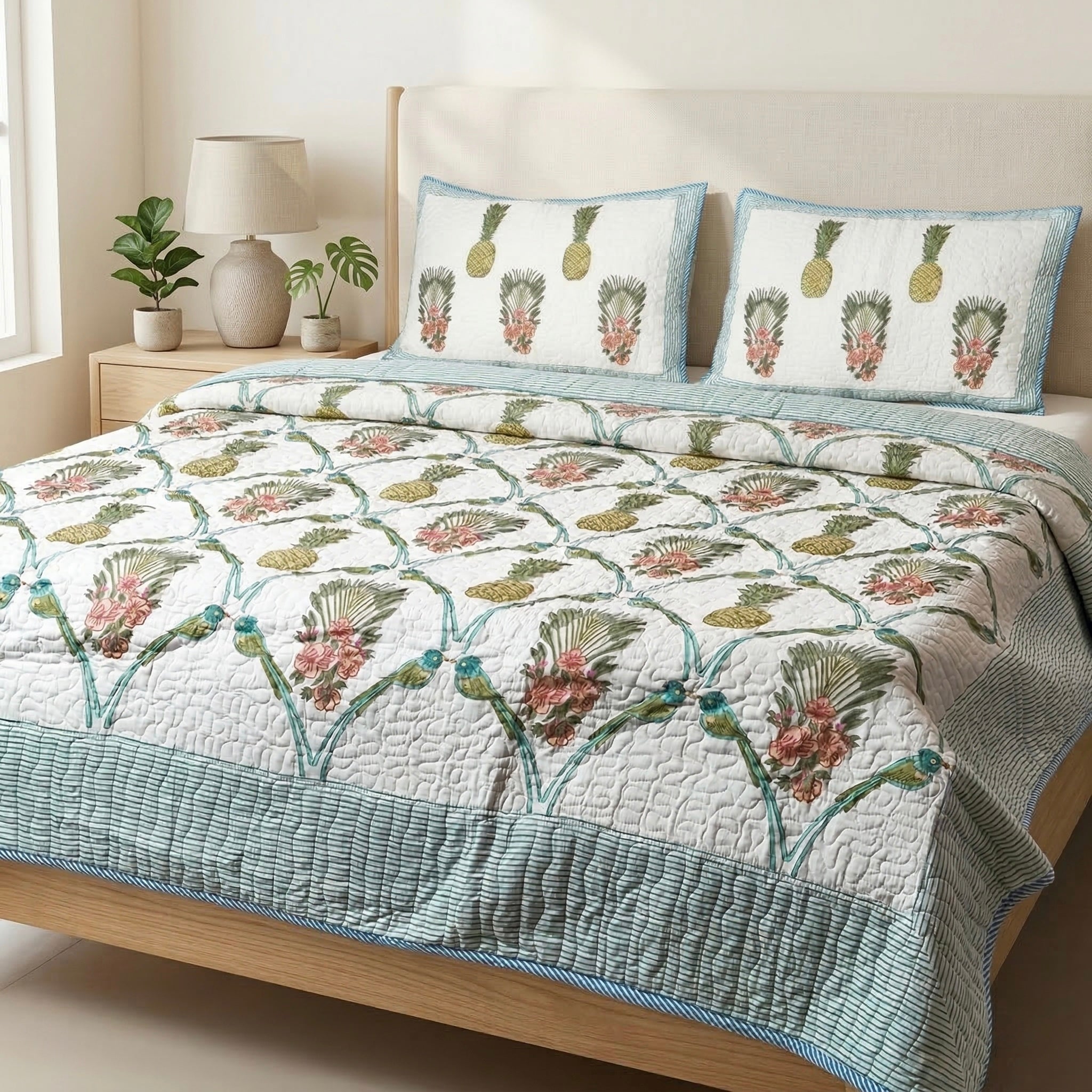 Anaanaas Vatika Quilted Cotton Bedcover Set